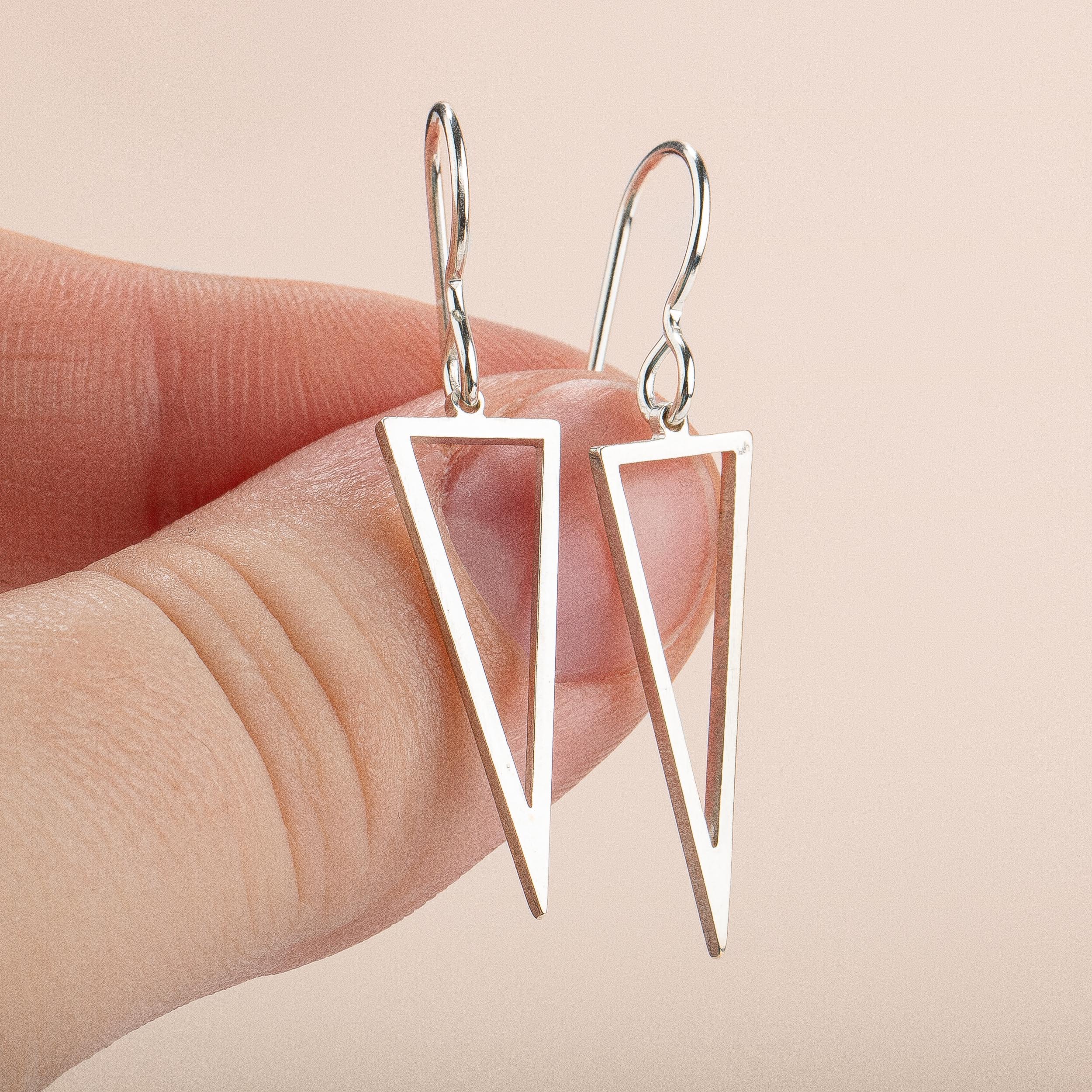 Triangle Dangle Earrings | Large Sterling Silver Geometric Arrow Point Drop Earrings for Women and Girls