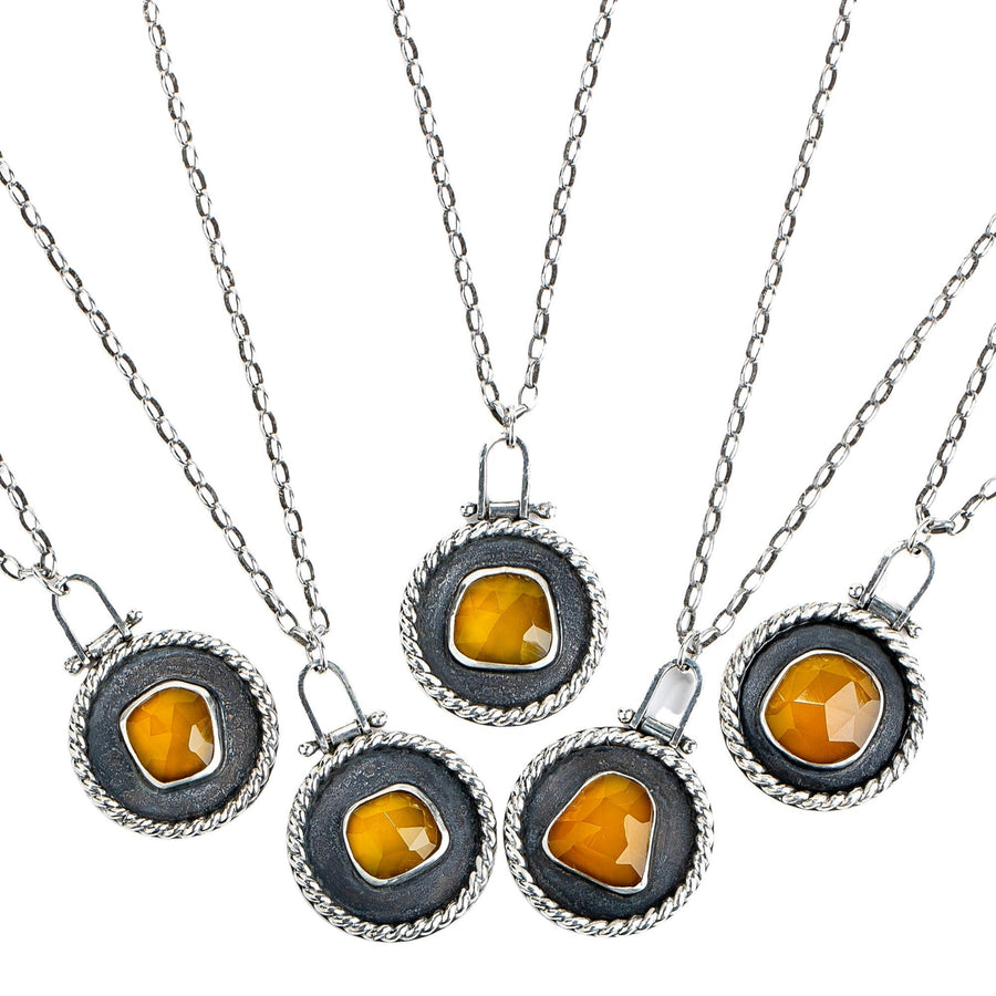 Sunny Yellow Chalcedony Medallion Necklaces - Melanie Golden Jewelry - 7-27-20 Cathedral Collection Release, cathedral, gemstone neckklace, gemstone necklace, necklace, necklaces