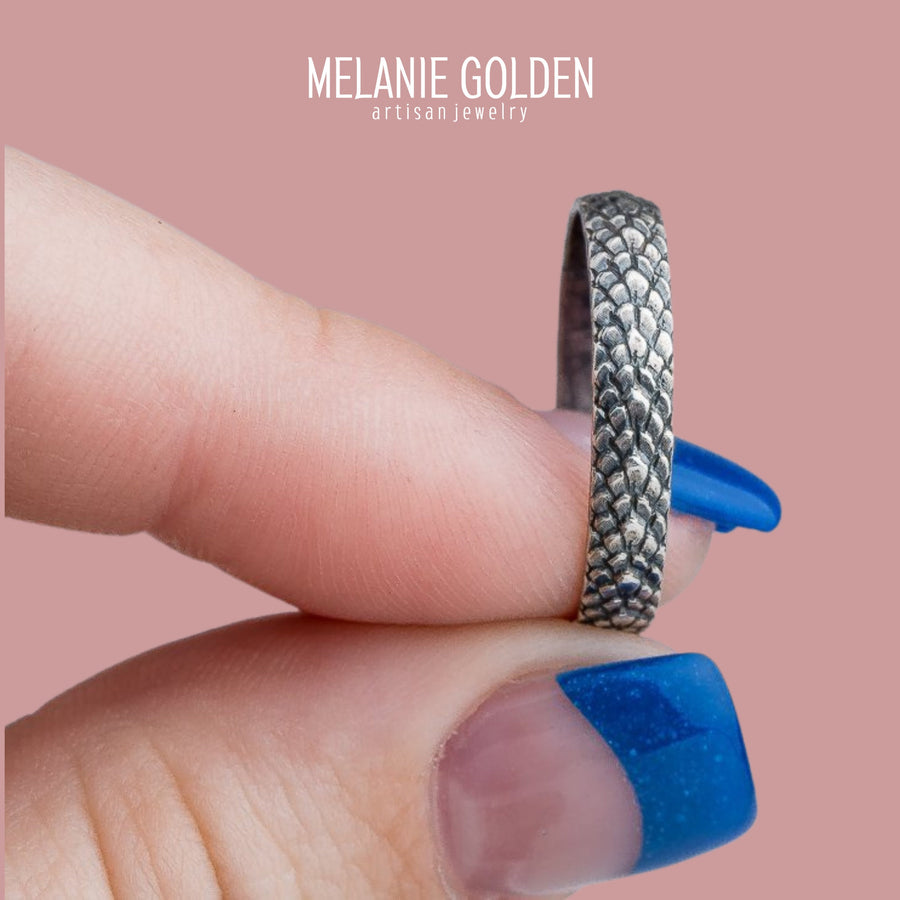 Unisex Snake Dragon Scales Ring Band - Melanie Golden Jewelry - fauna, men, mens jewelry, ring, ring band, ring bands, ring size, ring-size-choice, rings, symbolic