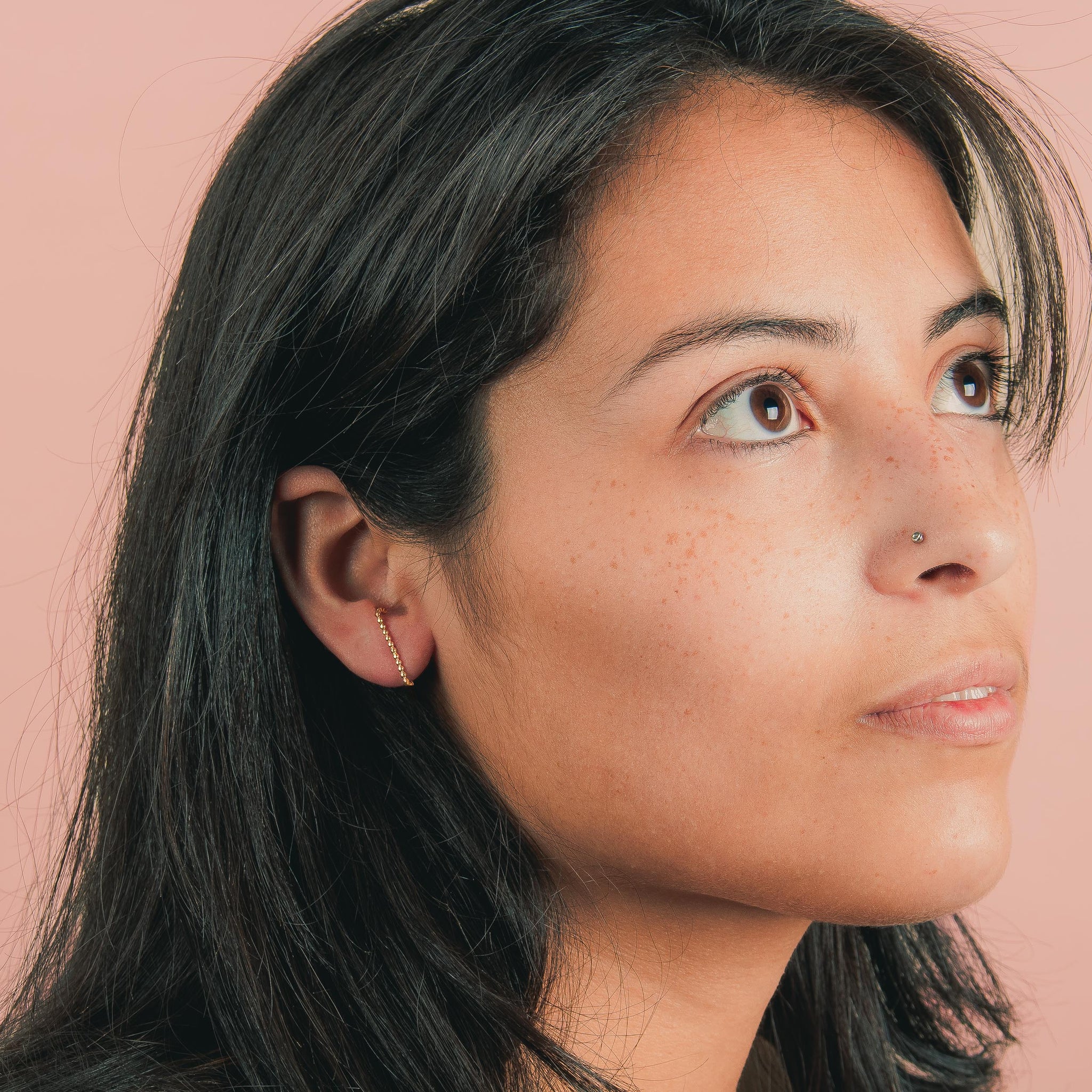 Dot Suspender Earrings | Gold, Rose Gold, Silver | Beaded Bead Dotted Suspension Post Stud Earrings | Minimalist Everyday Huggie Cuff Studs