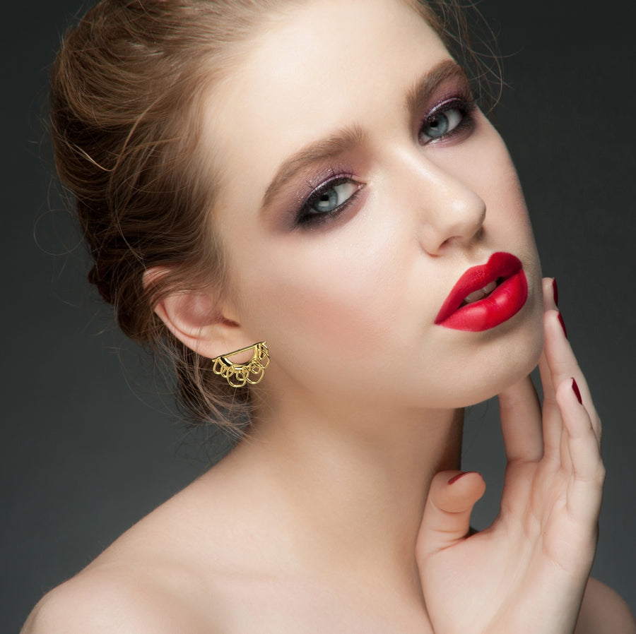 Scribble Half Circle Stud Earrings in Solid 14K Gold, 14K Rose Gold, or Sterling Silver - Melanie Golden Jewelry Designer Series