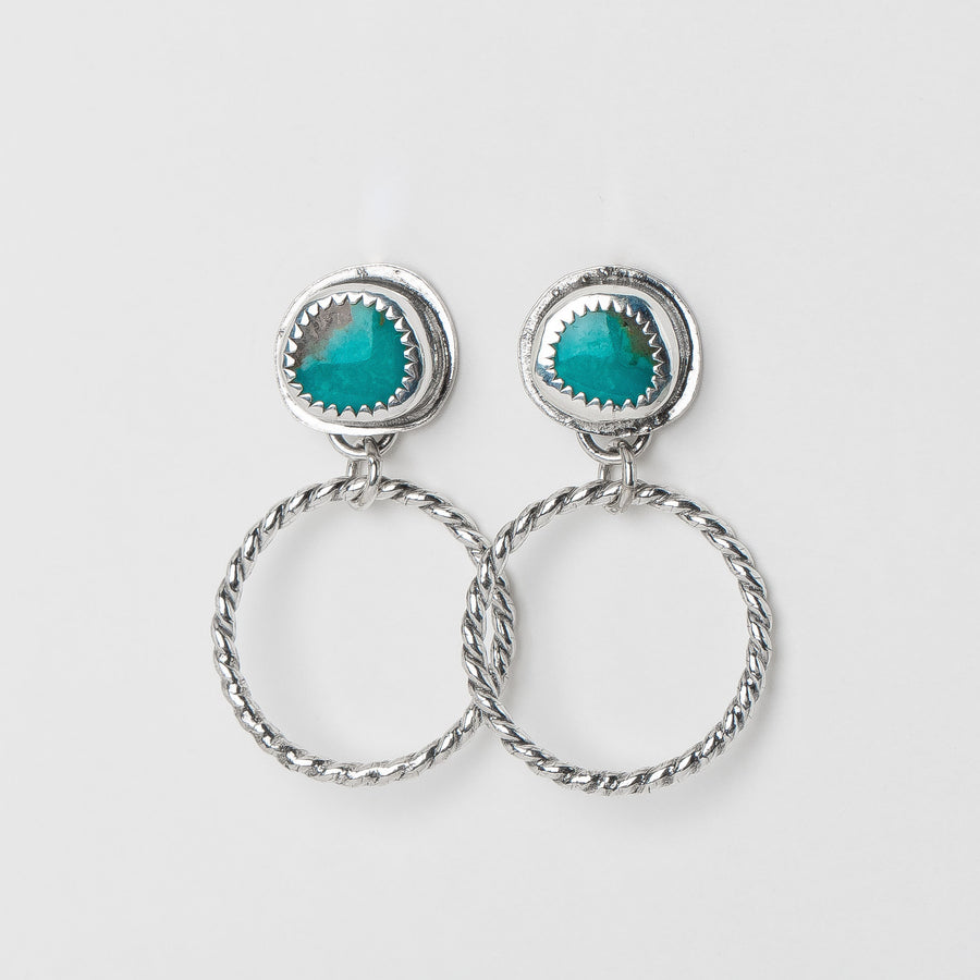 Lilah Earrings | Blue Kingman Turquoise Earrings With Twisted Rope Hoops & Threaded Screw On Posts | Big 925 Sterling Silver Boho Stud Post