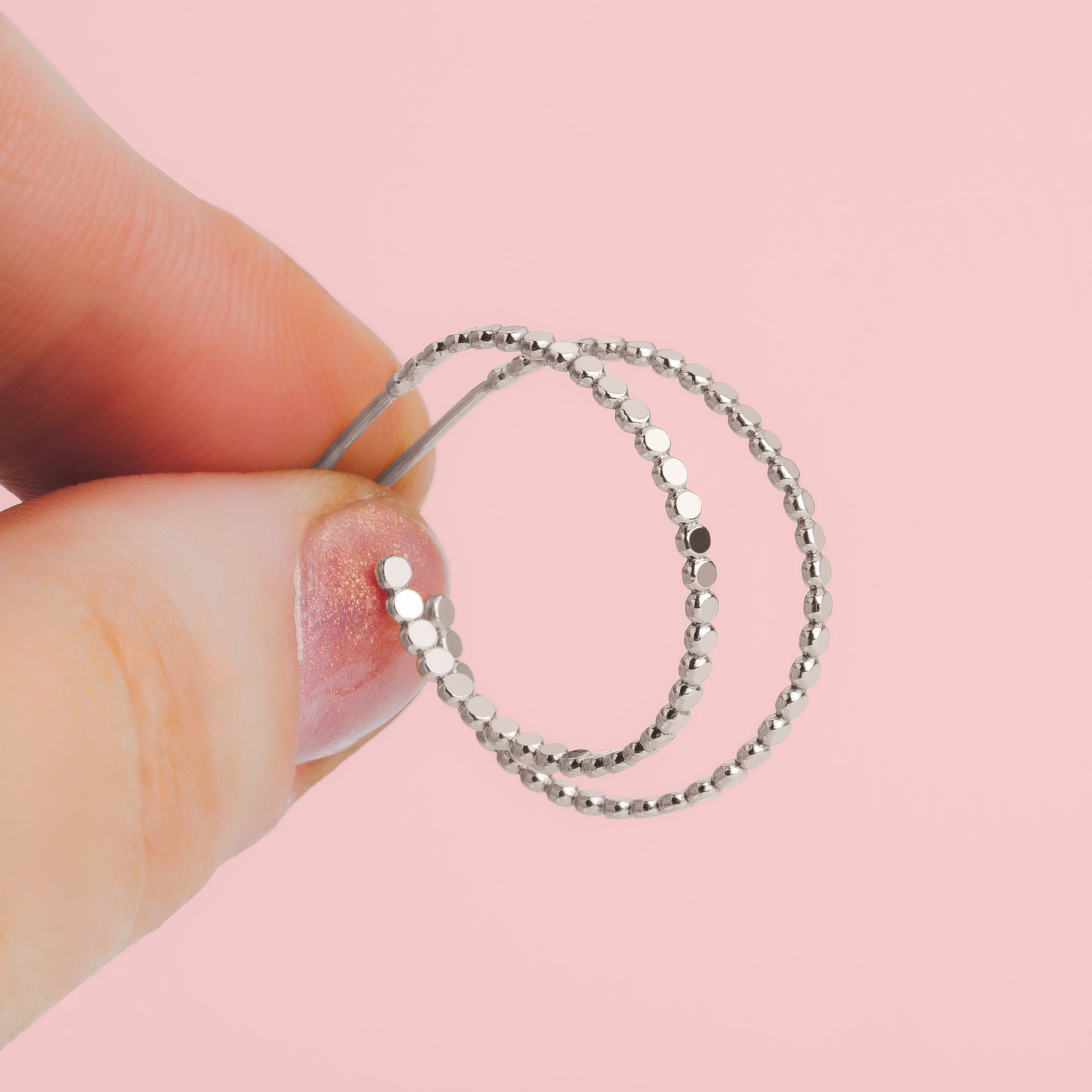 Large Glimmer Hoop Earrings | Gold, Rose Gold, Silver | Mini Dotted Dot Beaded Bead Huggie Hoops | Hammered Minimalist Everyday Studs