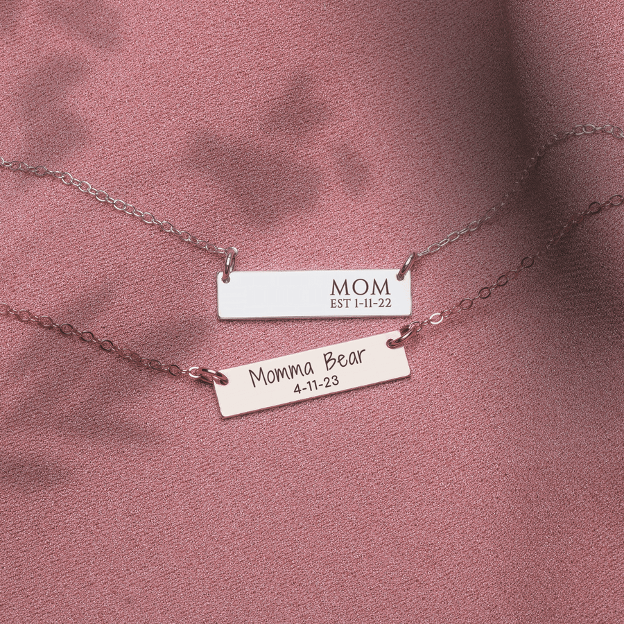 Personalized Mothers Bar Necklace | Custom Engraved Momma Mother Bar Necklace in Silver, Gold, or Rose Gold | Customized Gift for Mom