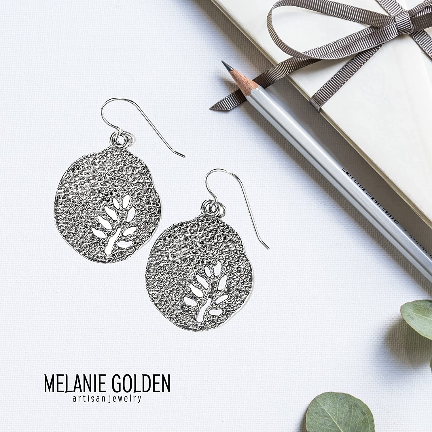 Tree Branch Disc Dangle Earrings - Melanie Golden Jewelry - dangle earrings, earrings, flora