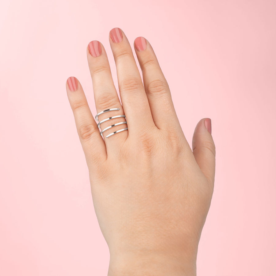 Square Spiral Bypass Ring | Silver, Gold, Rose Gold | Adjustable Minimalist Double Twist Coil Wrap Around Ring Thumb Ring | Simple Everyday