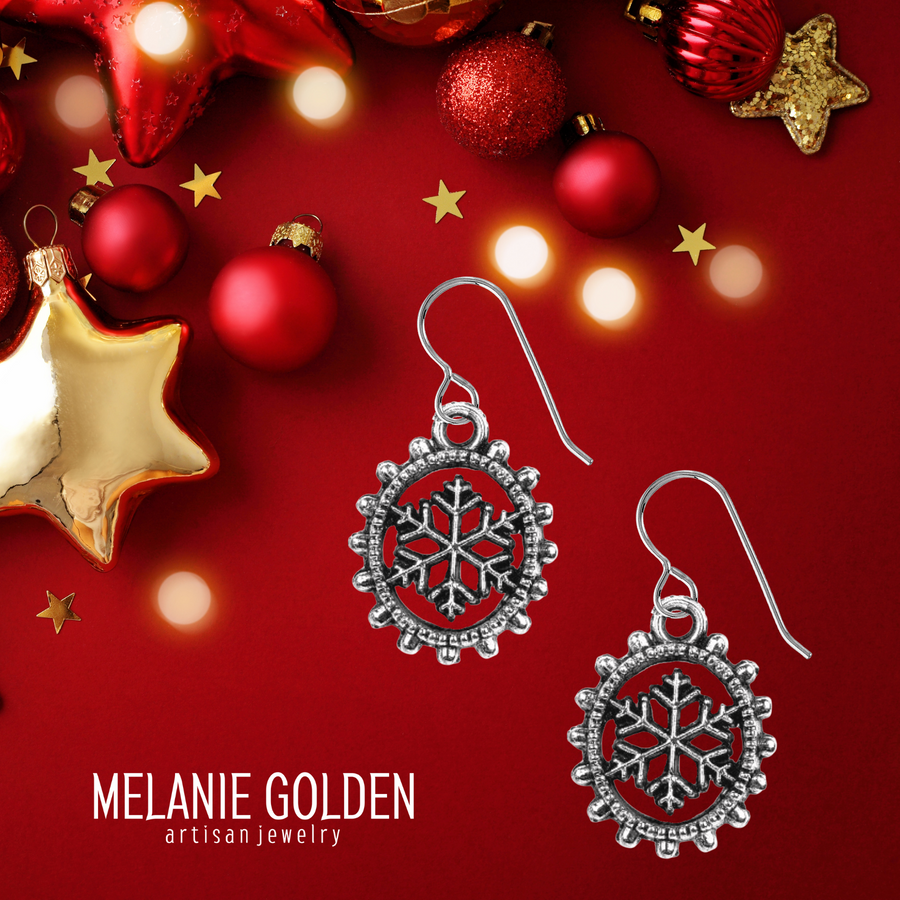 Snowflake Dangle Earrings | Seasonal Festive Holiday Earrings | Sterling Silver Christmas Holiday Snow Dangle Drop Earrings for Women
