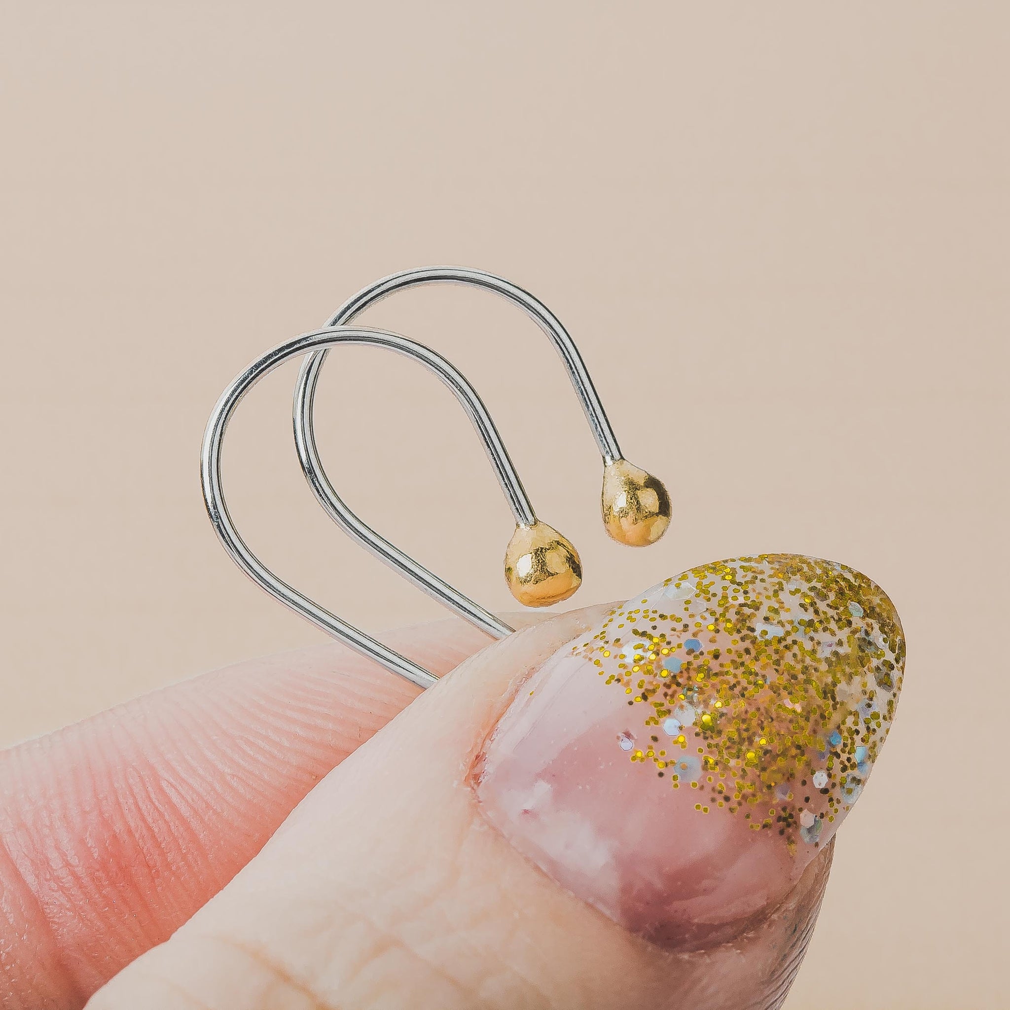 Gold Dot Pull Through Earrings | Small Hook Threader Drop Earrings, Mixed Metal Sterling Silver & 14K Gold | Wire Hoop Modern Minimalist