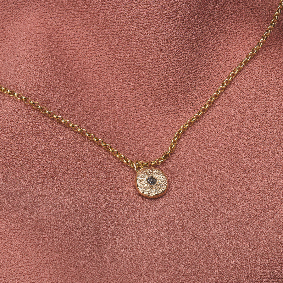 Solid 14K Gold Silvermist Diamond Necklace | Tiny small little round circle 14K yellow gold textured diamond necklace | Gift for her