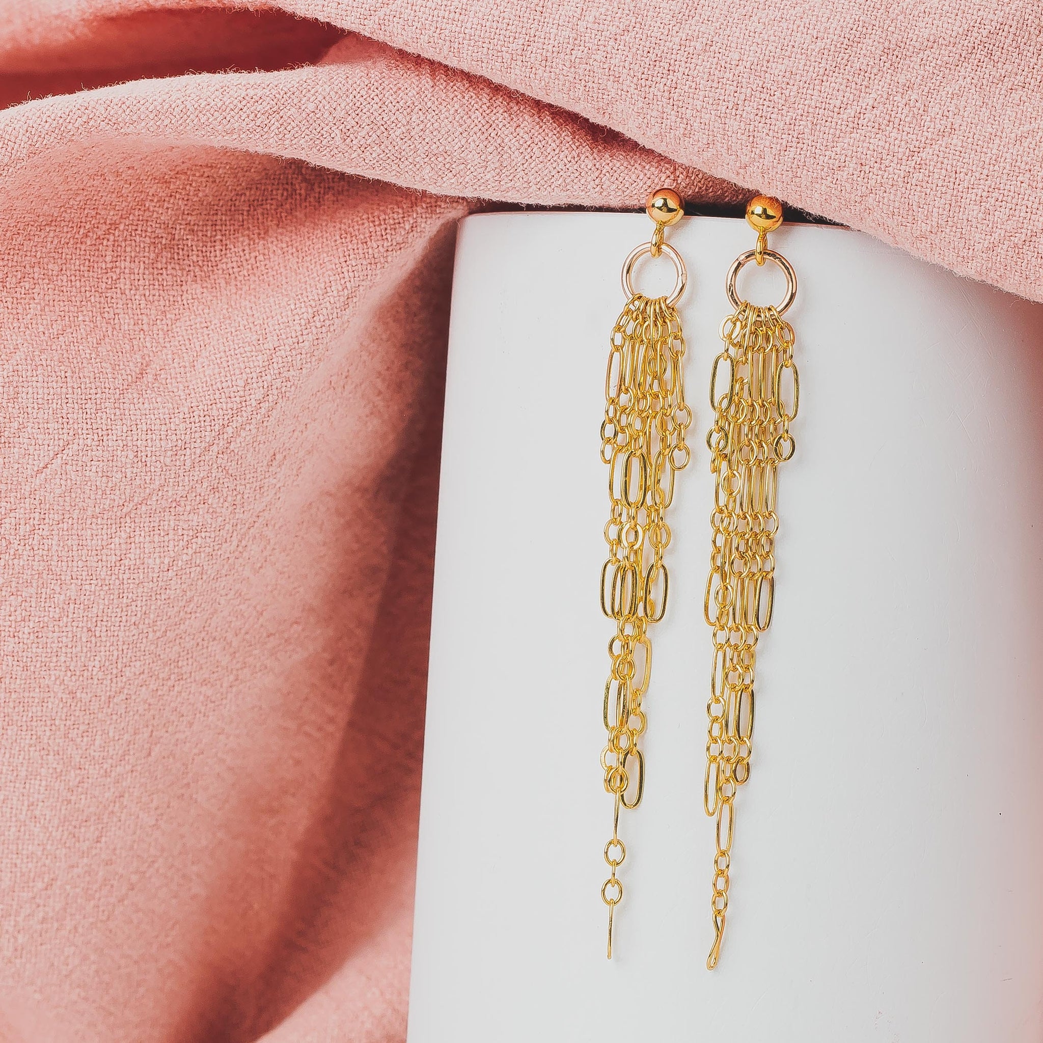 Sadie Chain Tassel Earrings | Gold or Silver | Dainty & Delicate Minimalist Fringe Stud Earrings | Long Thin Gold Chain Post Earrings