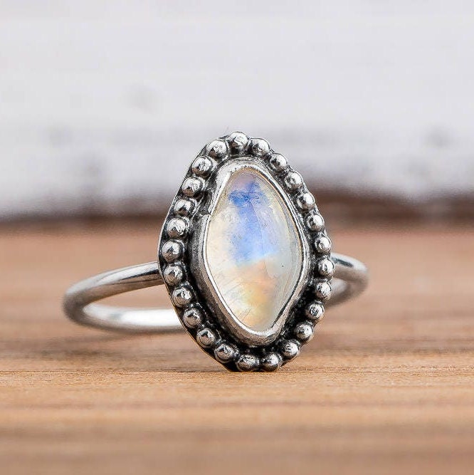 Size 3 Midi Ring | Rainbow Moonstone - Melanie Golden Jewelry - gemstone ring, midi ring, moonstone, ring