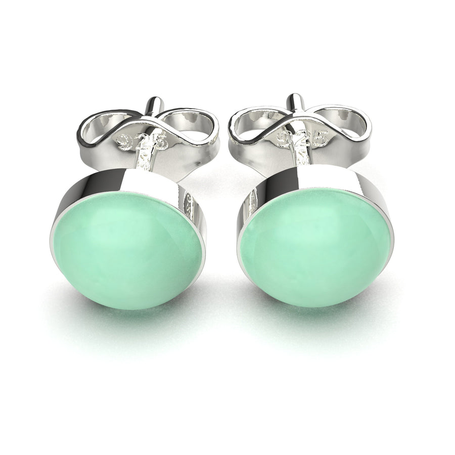 Lime Green Chrysoprase Gemstone Stud Earrings | Sterling Silver Round Circle Light Pastel Green Stone Post Earrings for Men & Women