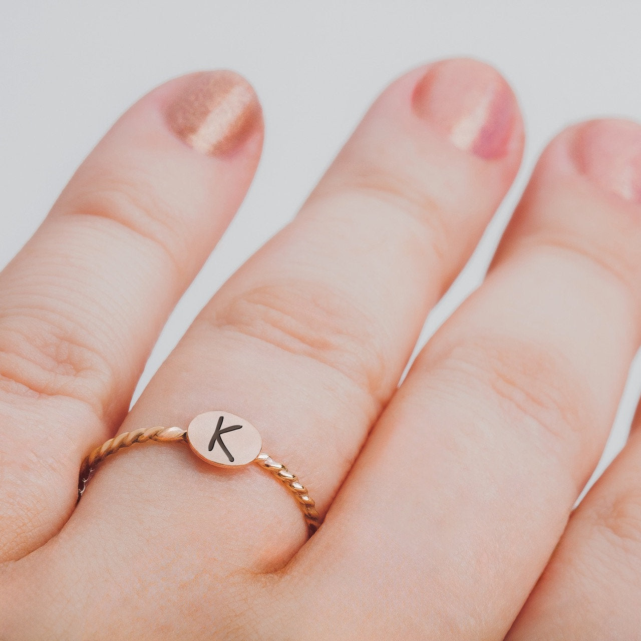 Set of 3 Initial Braided Rope Stacking Rings | Twist Personalized Monogram Letter Stack | Silver Gold or Rose | Family Signet Stackable Ring