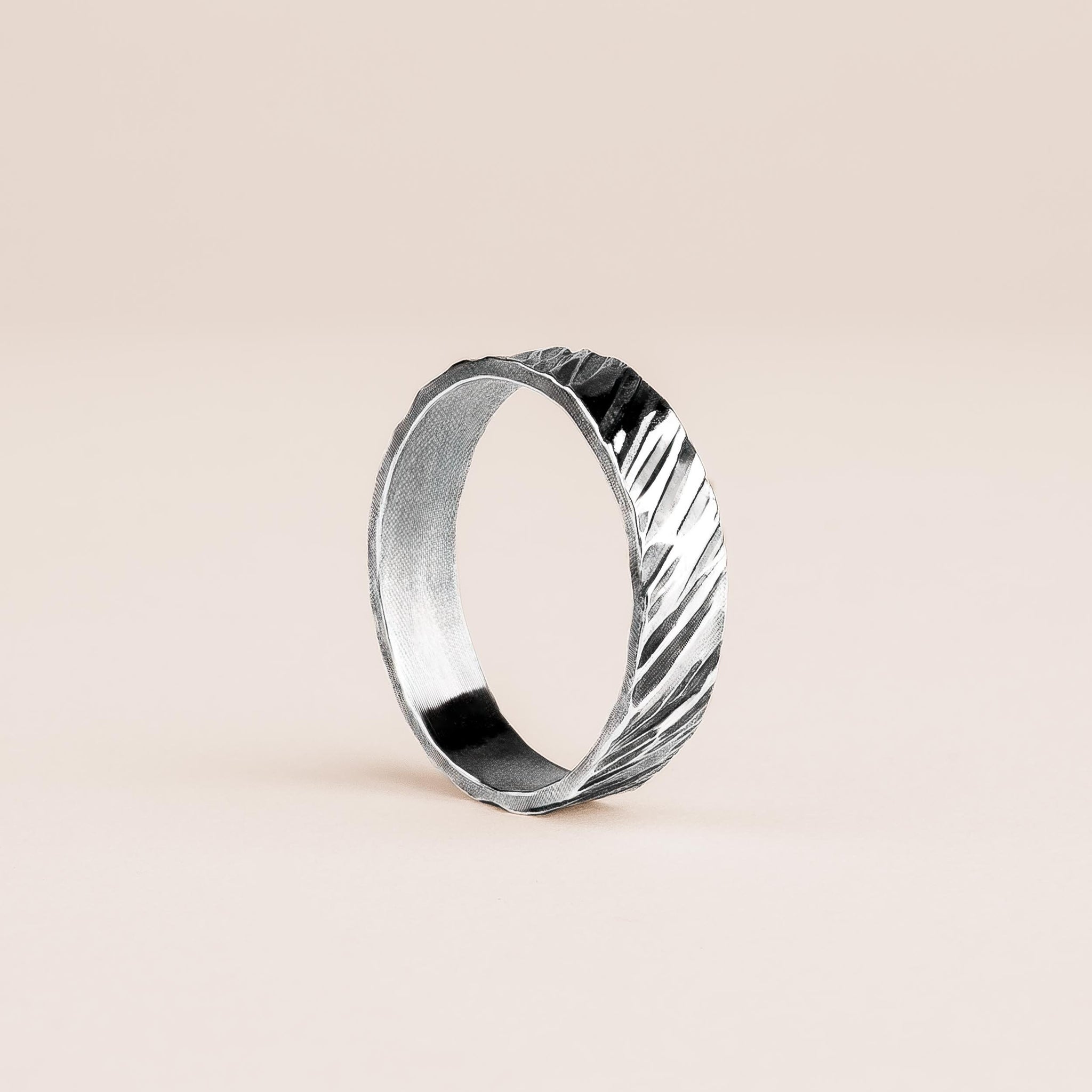 Dune Ring | Mens Diagonal Lined Rough & Rugged Hammered Wide Band | Oxidized Black Sterling Silver | Wedding Engagement Ring Gift for Men