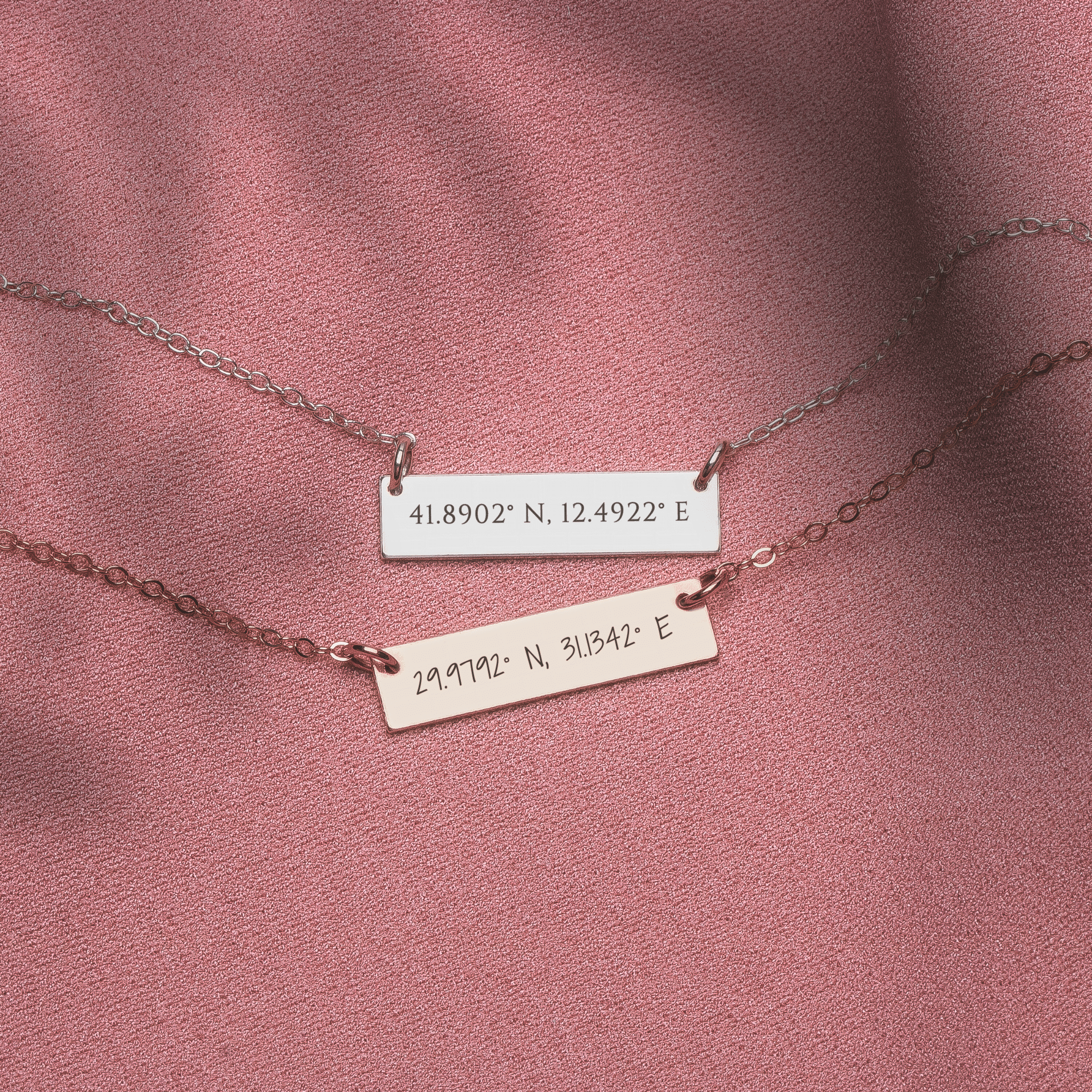 Personalized Coordinates Bar Necklace | Custom Engraved Skinny Location Place Bar Necklace in Silver, Gold, or Rose Gold | Customized Gift