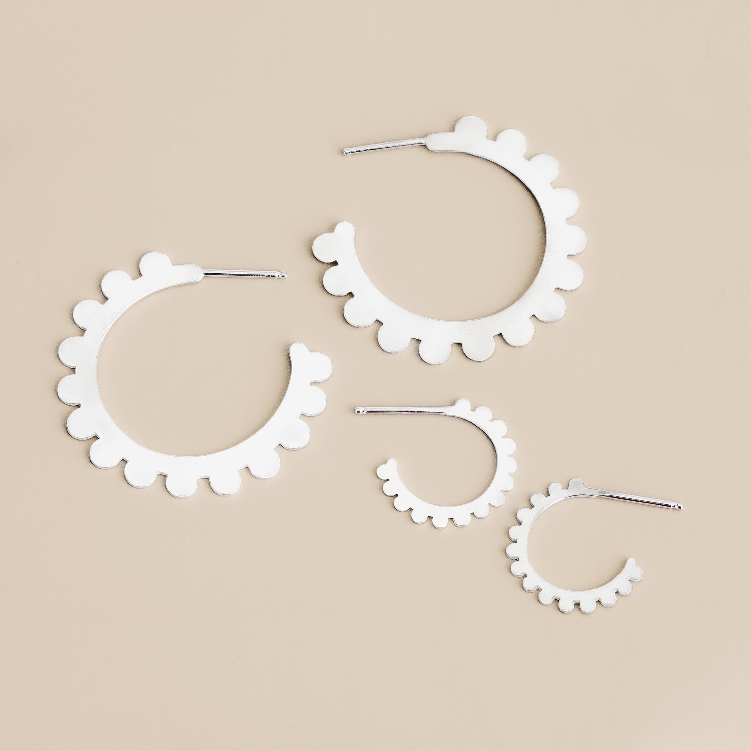 Large Poppy Hoop Earrings | Sterling Silver Large Big Geometric Dot Dotted Circle Stud Earrings | Perfect Gift for Her | Floral Dainty Hoops