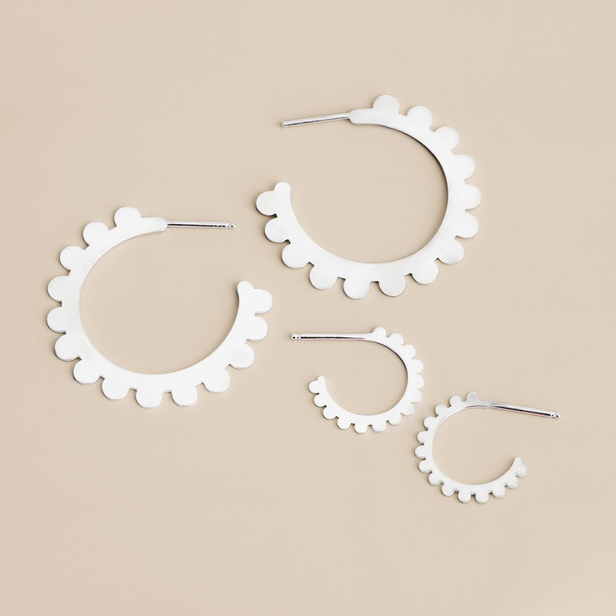 Large Poppy Hoop Earrings | Sterling Silver Large Big Geometric Dot Dotted Circle Stud Earrings | Perfect Gift for Her | Floral Dainty Hoops