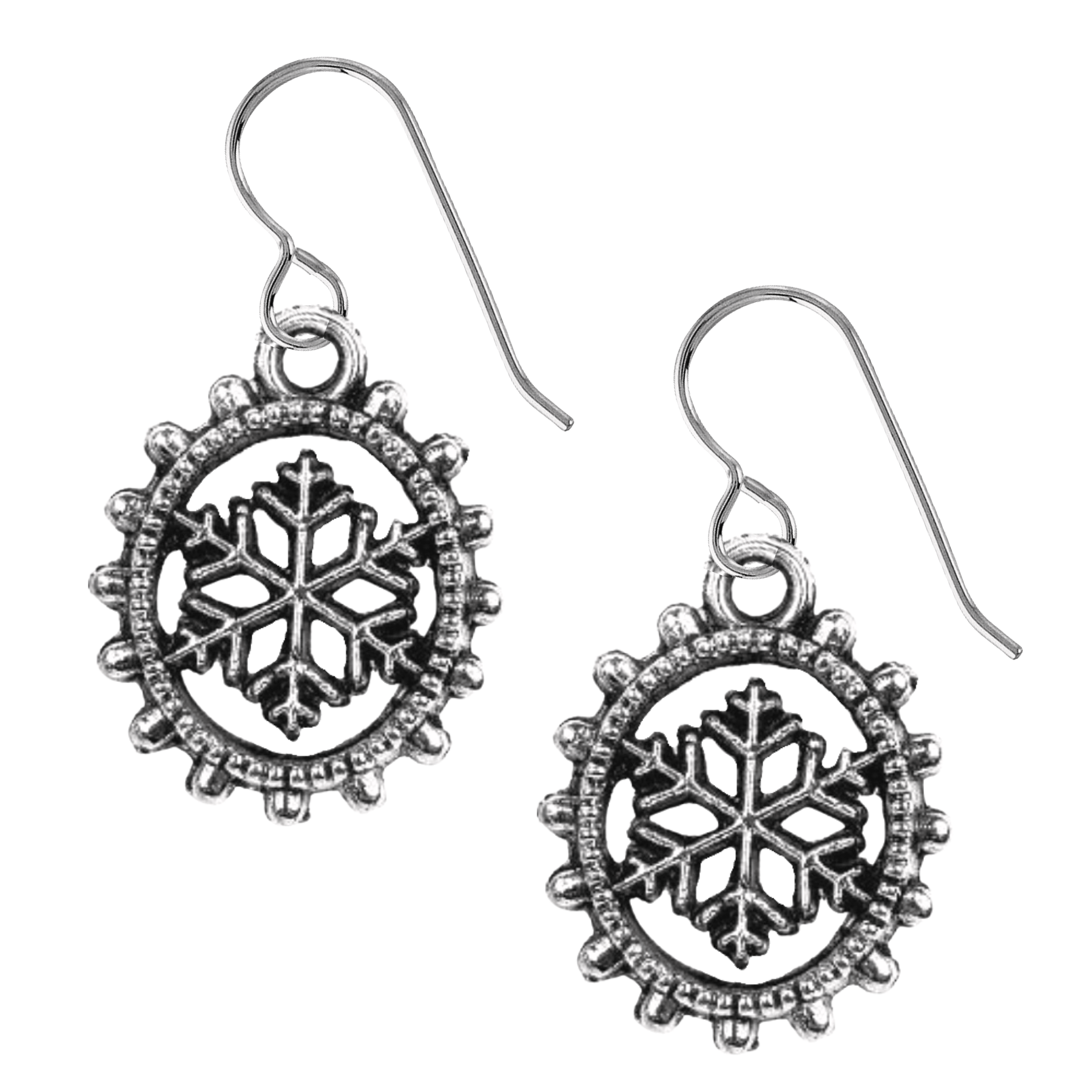 Snowflake Dangle Earrings | Seasonal Festive Holiday Earrings | Sterling Silver Christmas Holiday Snow Dangle Drop Earrings for Women