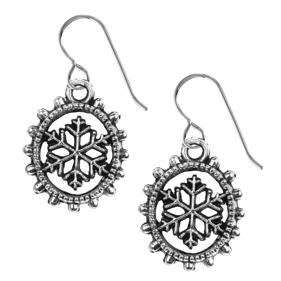 Snowflake Dangle Earrings | Seasonal Festive Holiday Earrings | Sterling Silver Christmas Holiday Snow Dangle Drop Earrings for Women