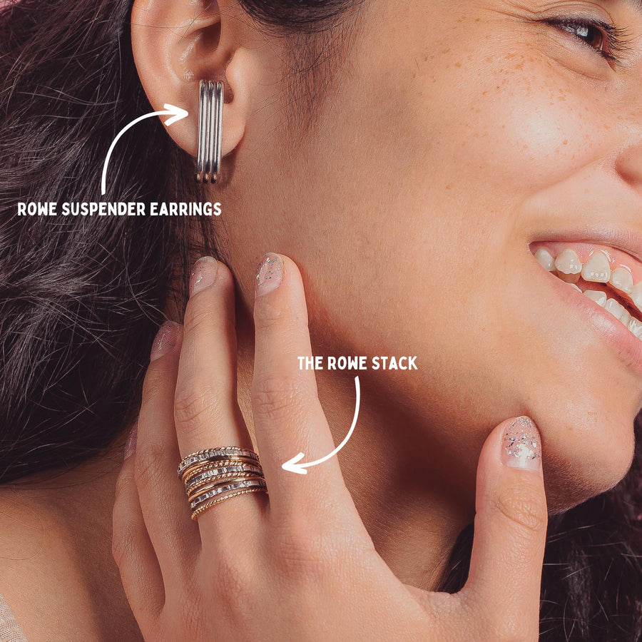 Rowe Suspender Earrings | Sterling Silver Line Bar Cuff Stud Earrings | Geometric Suspension Earrings, Wrap Earrings | Minimalist Everyday