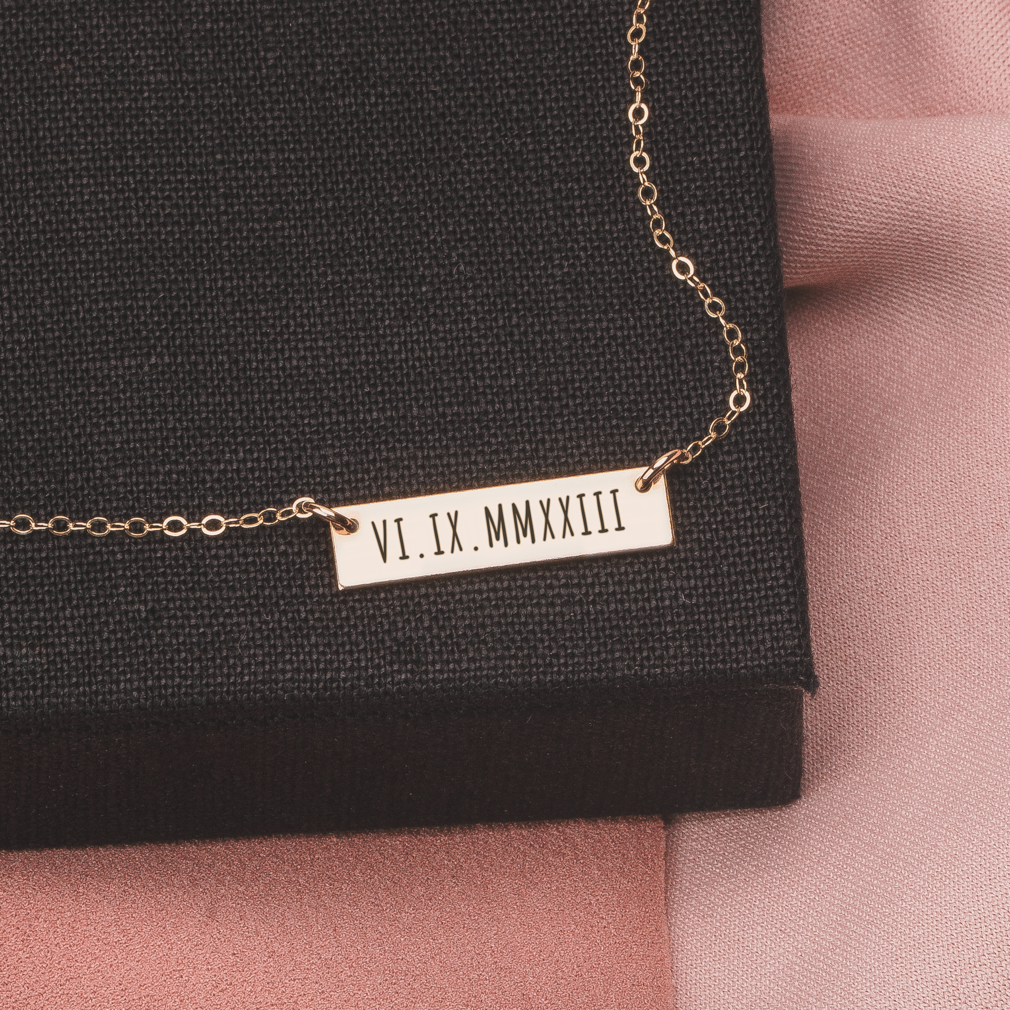 Personalized Roman Numerals Bar Necklace | Custom Engraved Skinny Number Date Bar Necklace in Silver, Gold, or Rose Gold | Gift for Her