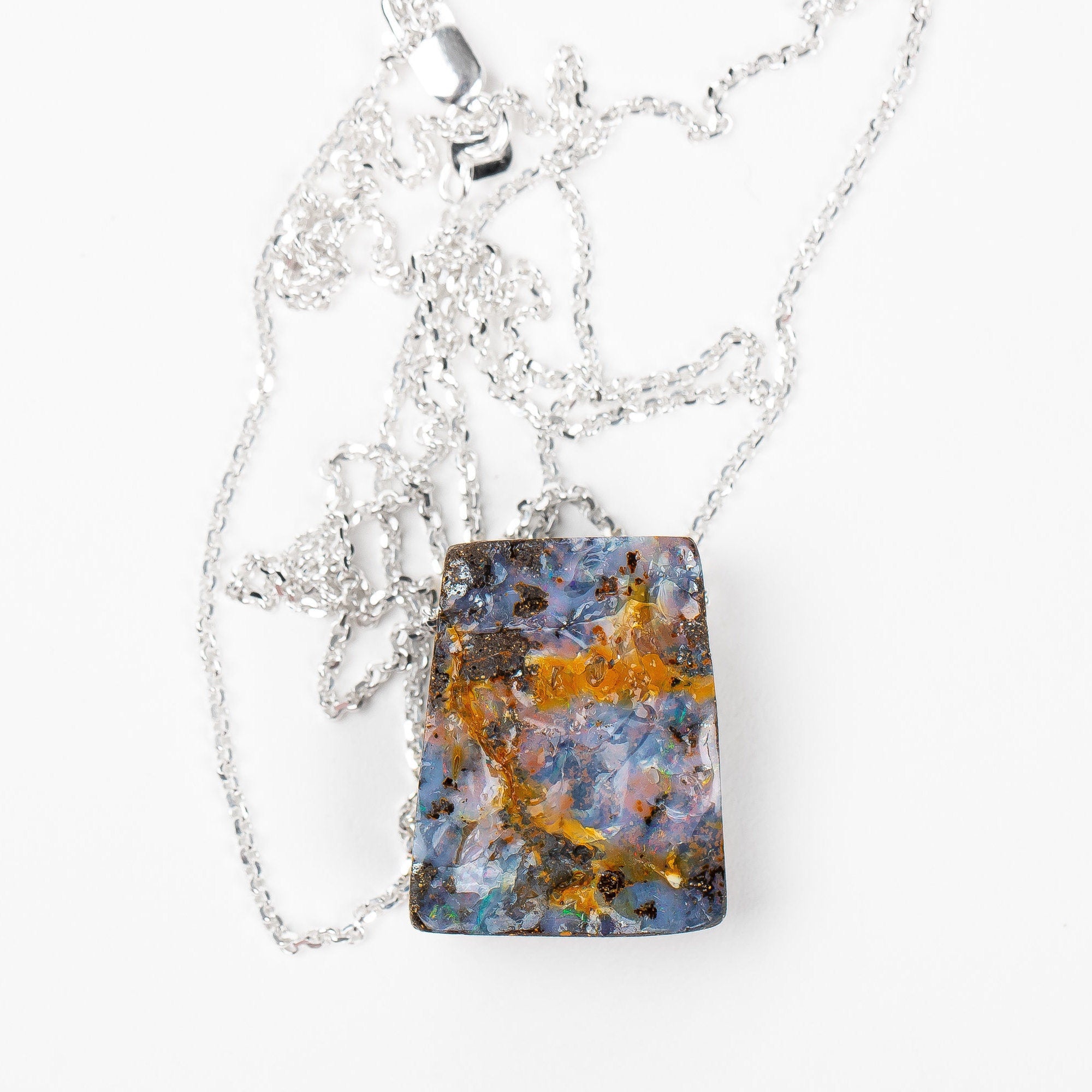 Blue and Orange Boulder Opal Necklace