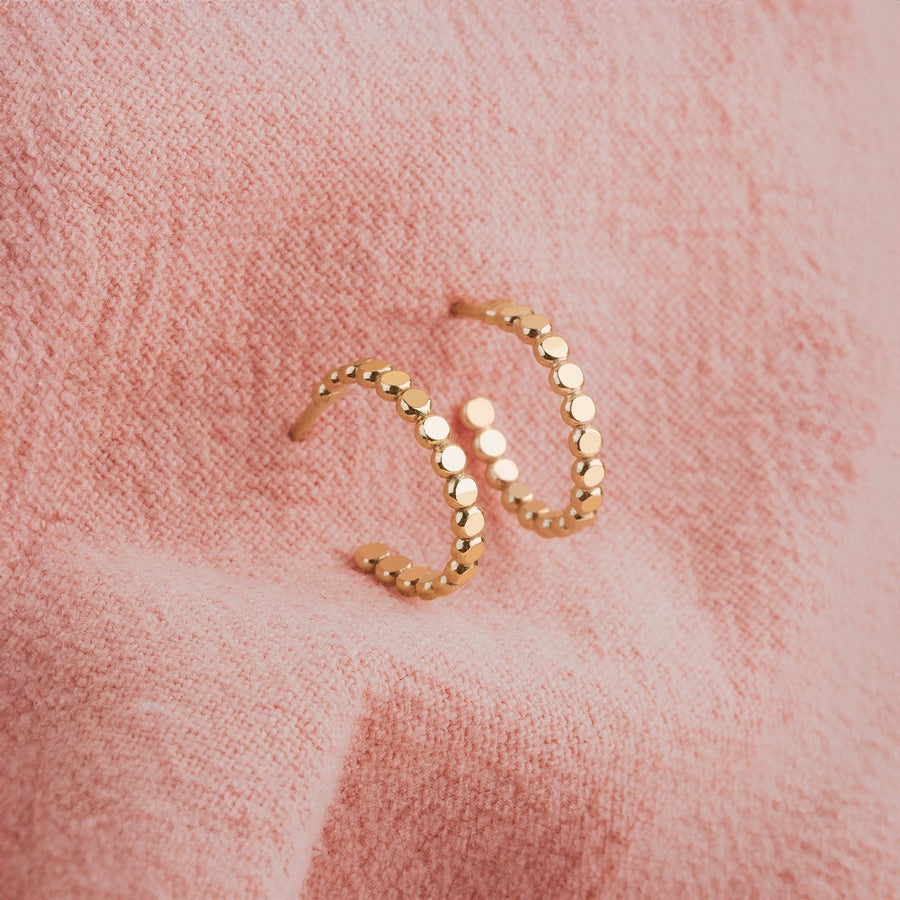 Small Glimmer Hoop Earrings | Gold, Rose Gold, Silver | Mini Dotted Dot Beaded Bead Huggie Hoops | Hammered Minimalist Everyday Studs