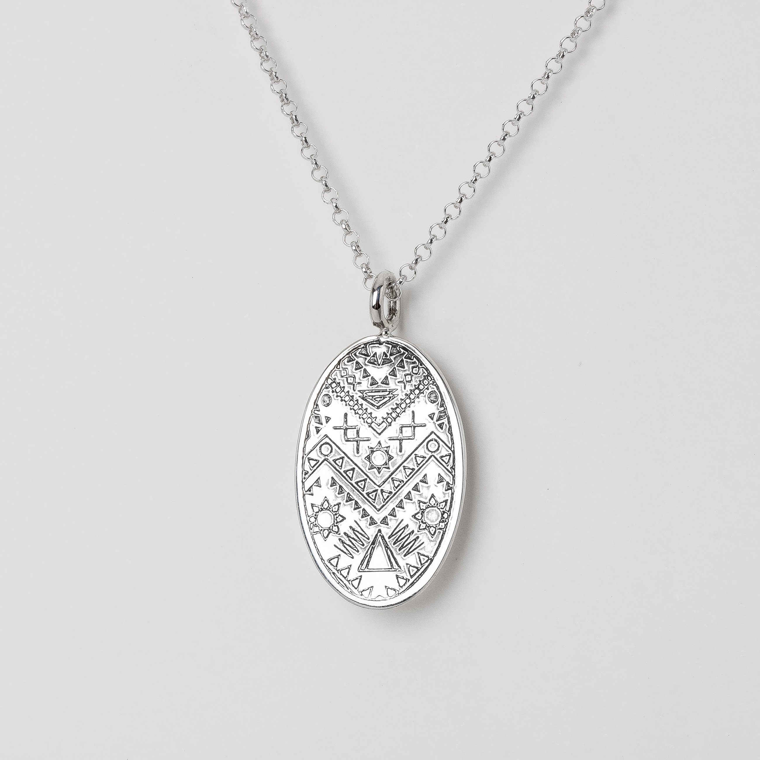 Engraved MGJ Signature Aztec Pendant Necklace