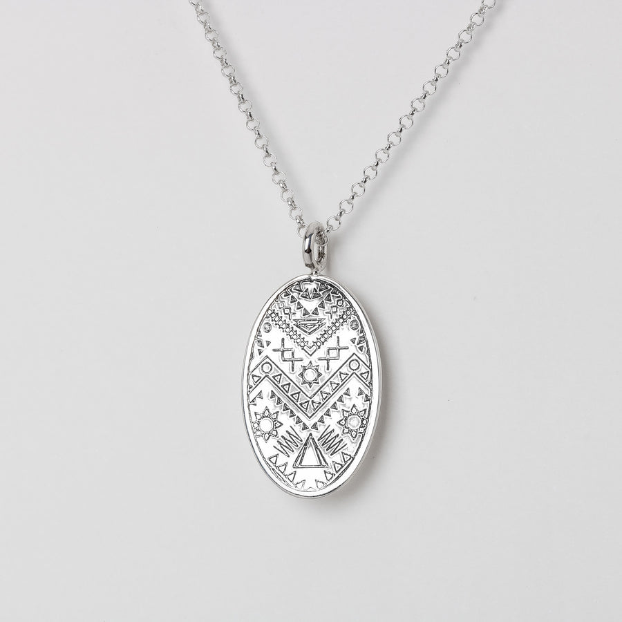 Engraved MGJ Signature Aztec Pendant Necklace