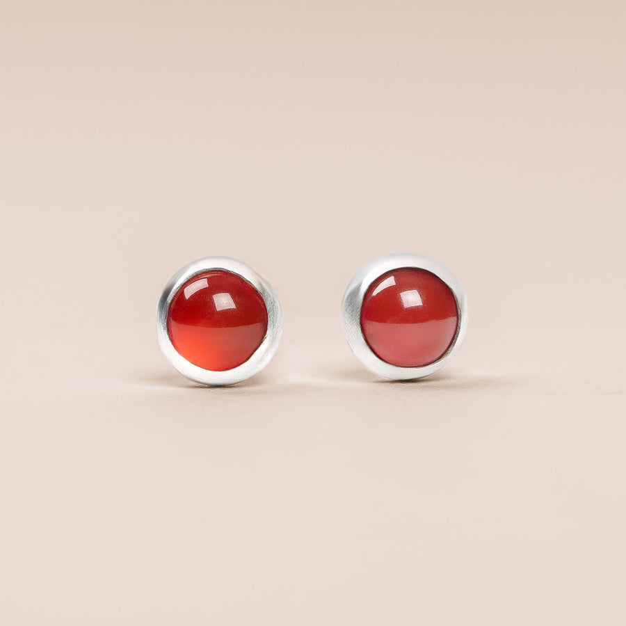 Orange Carnelian Gemstone Stud Earrings | Sterling Silver Round Circle Burnt Orange Post Earrings| Multiple Sizes | Fall Autumn Halloween Thanksgiving Jewelry