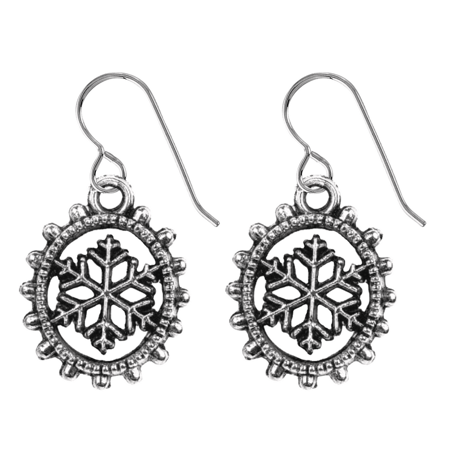 Snowflake Dangle Earrings | Seasonal Festive Holiday Earrings | Sterling Silver Christmas Holiday Snow Dangle Drop Earrings for Women