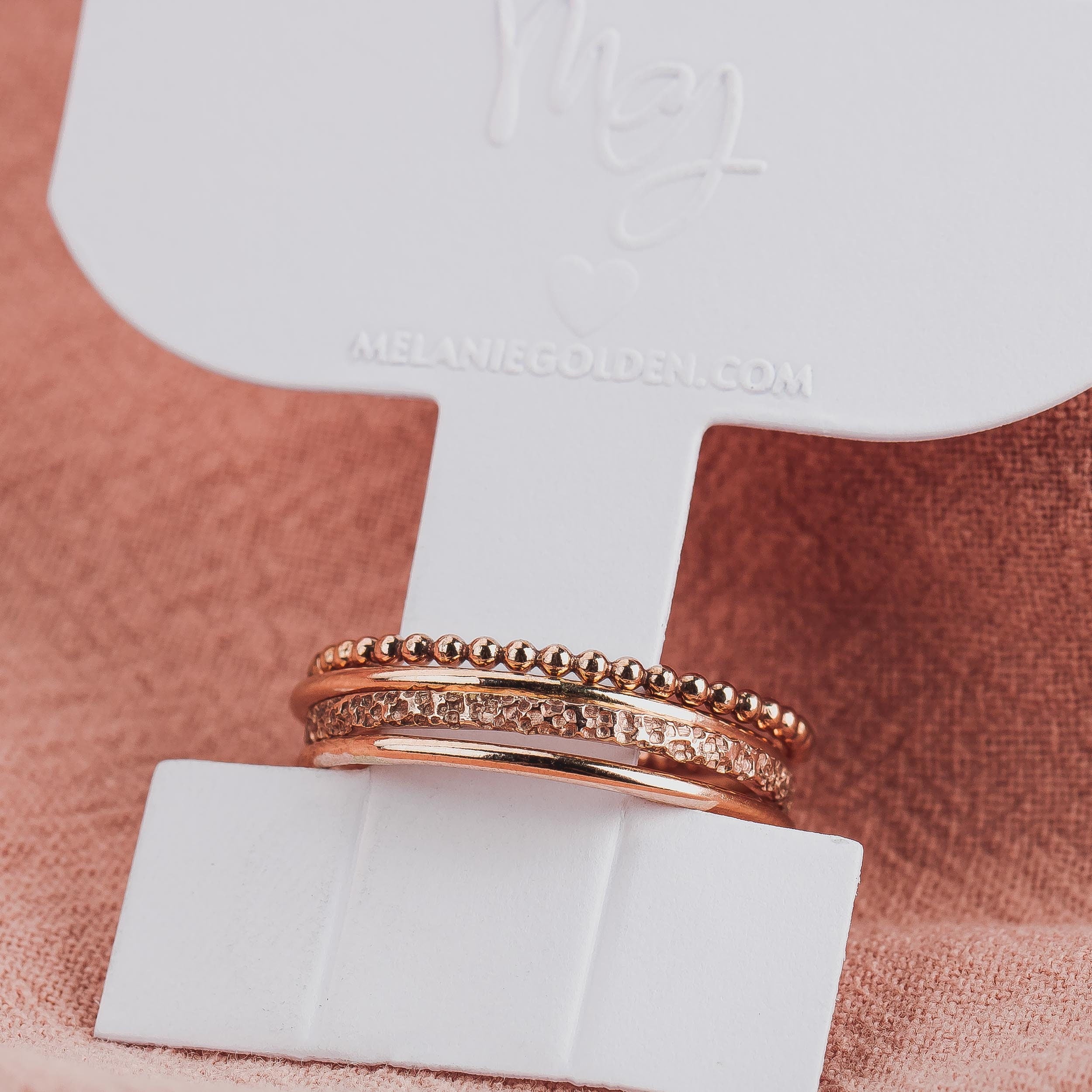 The Claire Stack | Set of 4 Stacking Rings | Smooth, Boulder, and Dot Stackable Stack Rings | Gold, Rose or Silver Mixed Hammered Ring Bands