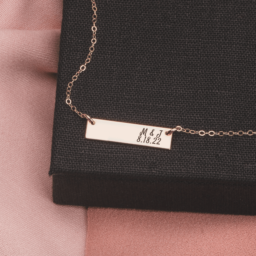 Personalized Couples Bar Necklace | Custom Engraved Skinny Nameplate Bar Necklace in Silver, Gold, or Rose Gold | Customized Gift for Her
