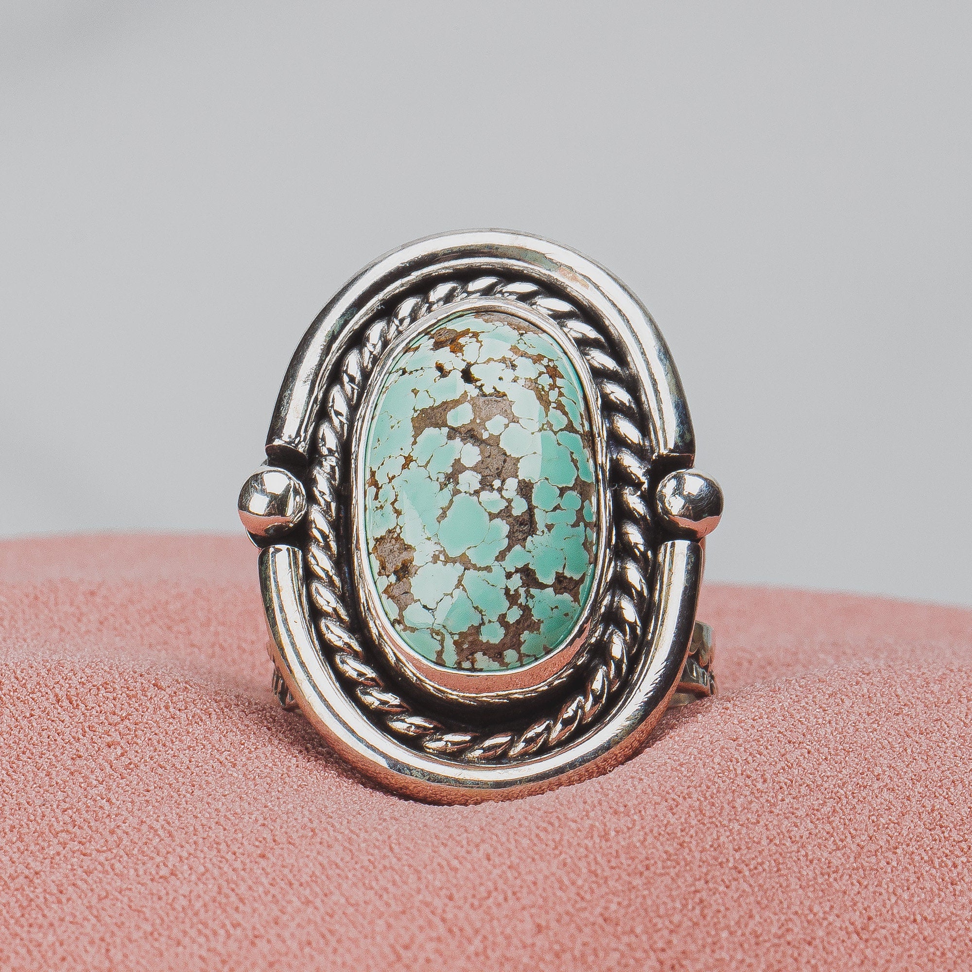 Size 7.5 Carico Lake Turquoise Gemstone Ring In Sterling Silver | Aqua Seafoam Blue Boho Bohemian Southwestern Indian Navajo Statement Ring