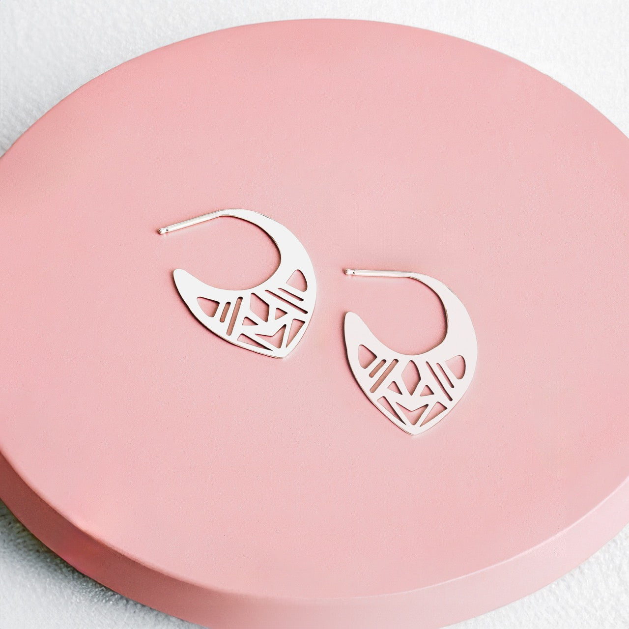 Ophelia Hoop Earrings | Sterling Silver Large Big Geometric Cut Out Greek Goddess Earrings | Bohemian Ethnic Tribal | Perfect Gift for Her