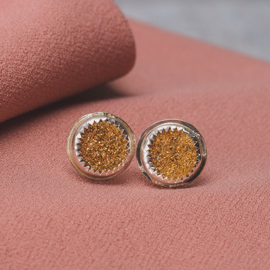 No. 1 Gold Druzy Quartz Earrings With Threaded Screw On Posts | The River Valley Collection | Small Sterling Silver Crystal Stud Posts