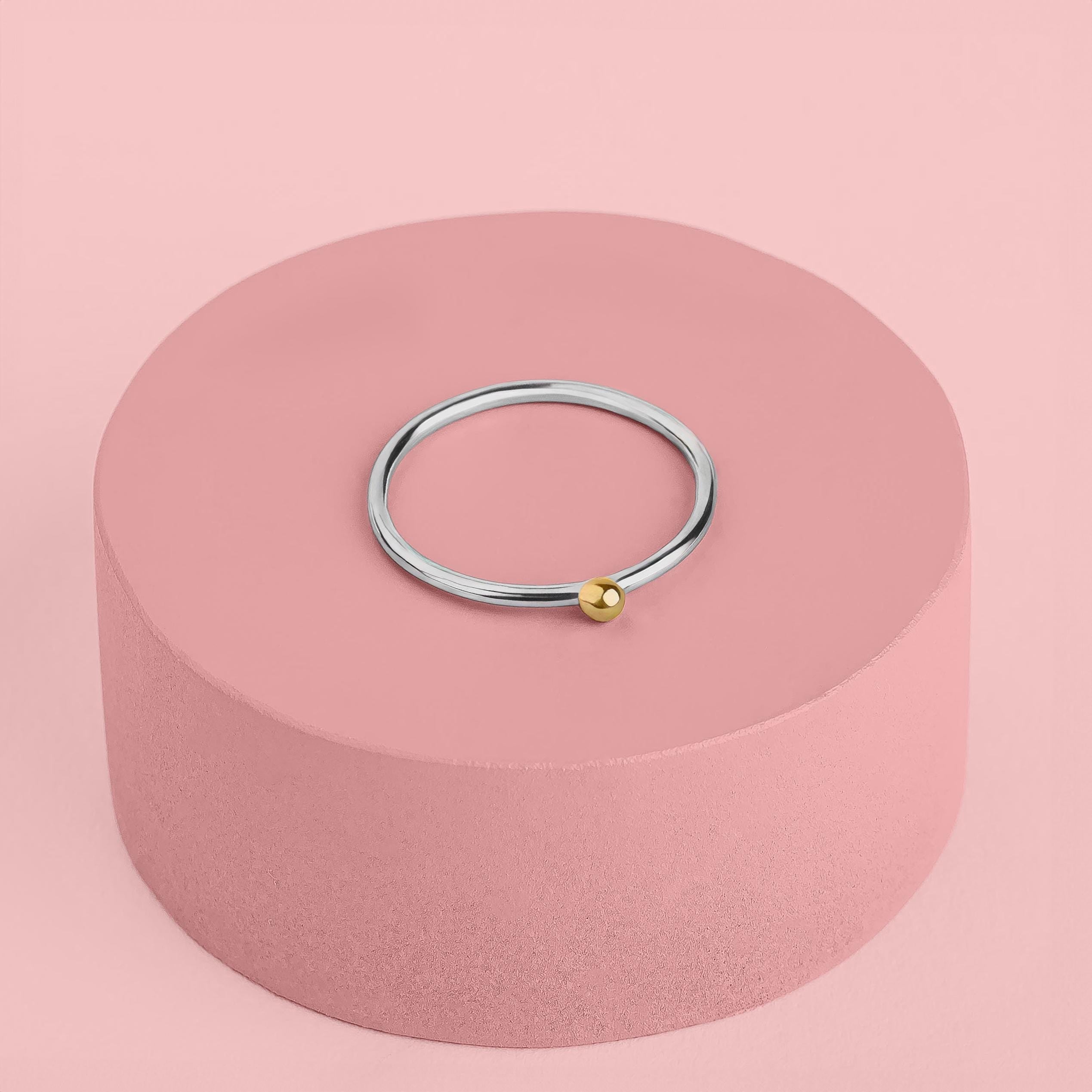 Gold Dot Gift Set | Pull Through Threader Earrings & Stacking Ring Band | Mixed Metal Sterling Silver and 14K Gold | Modern Gift for Her