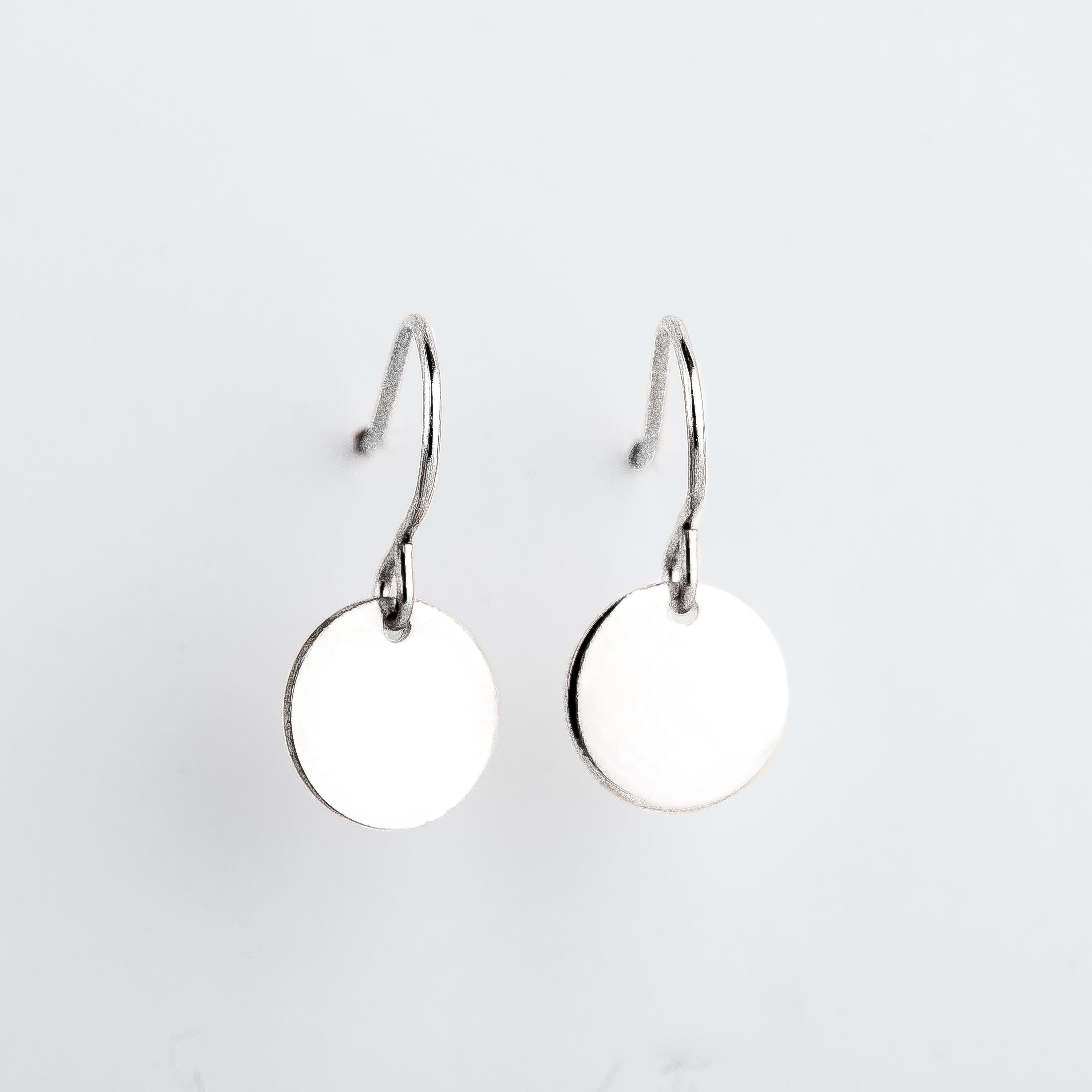 Round Circle Disc Dangle Drop Earrings In Sterling Silver, Gold, Or Rose Gold (Sterling Silver)