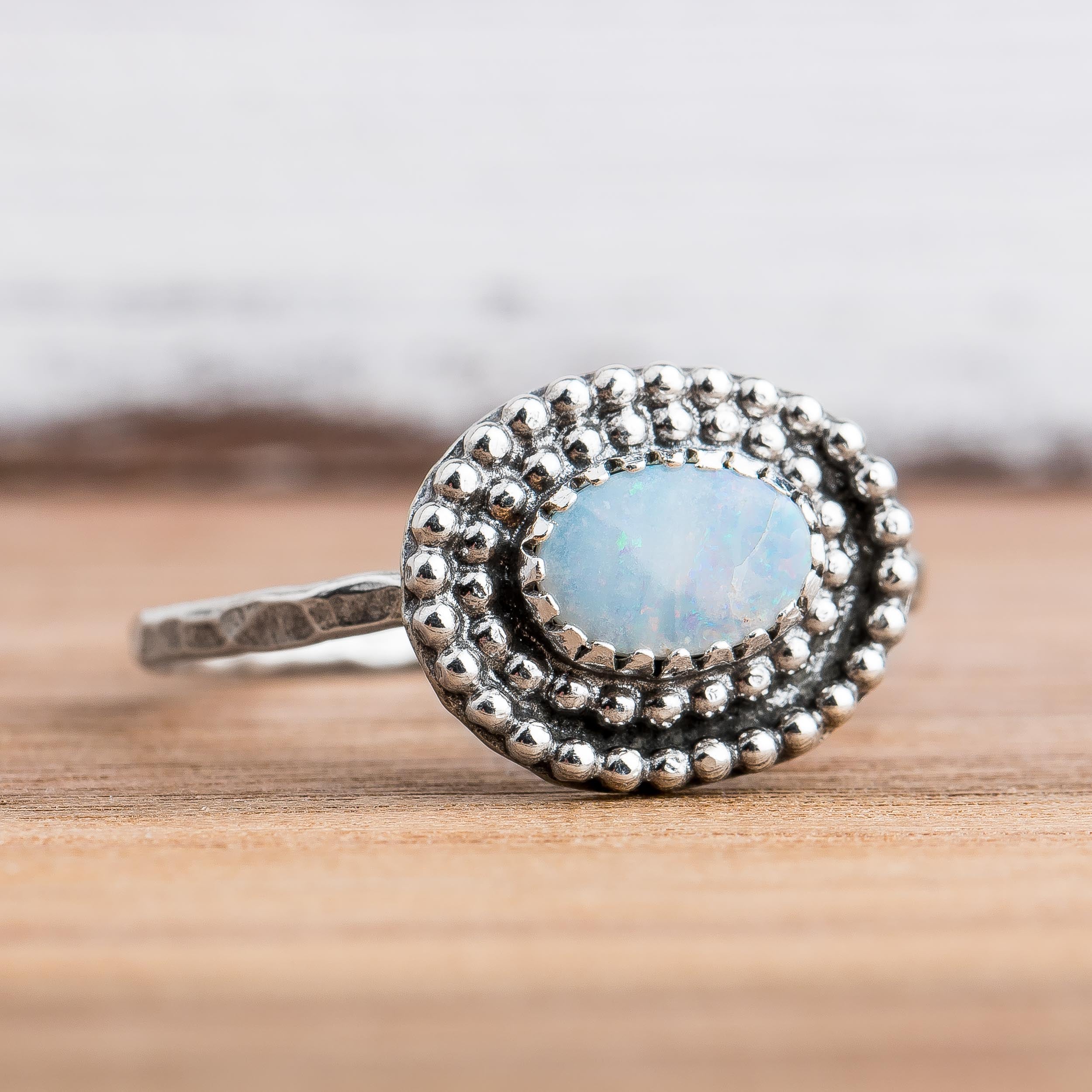 Size 8 White Boulder Opal Gemstone Ring