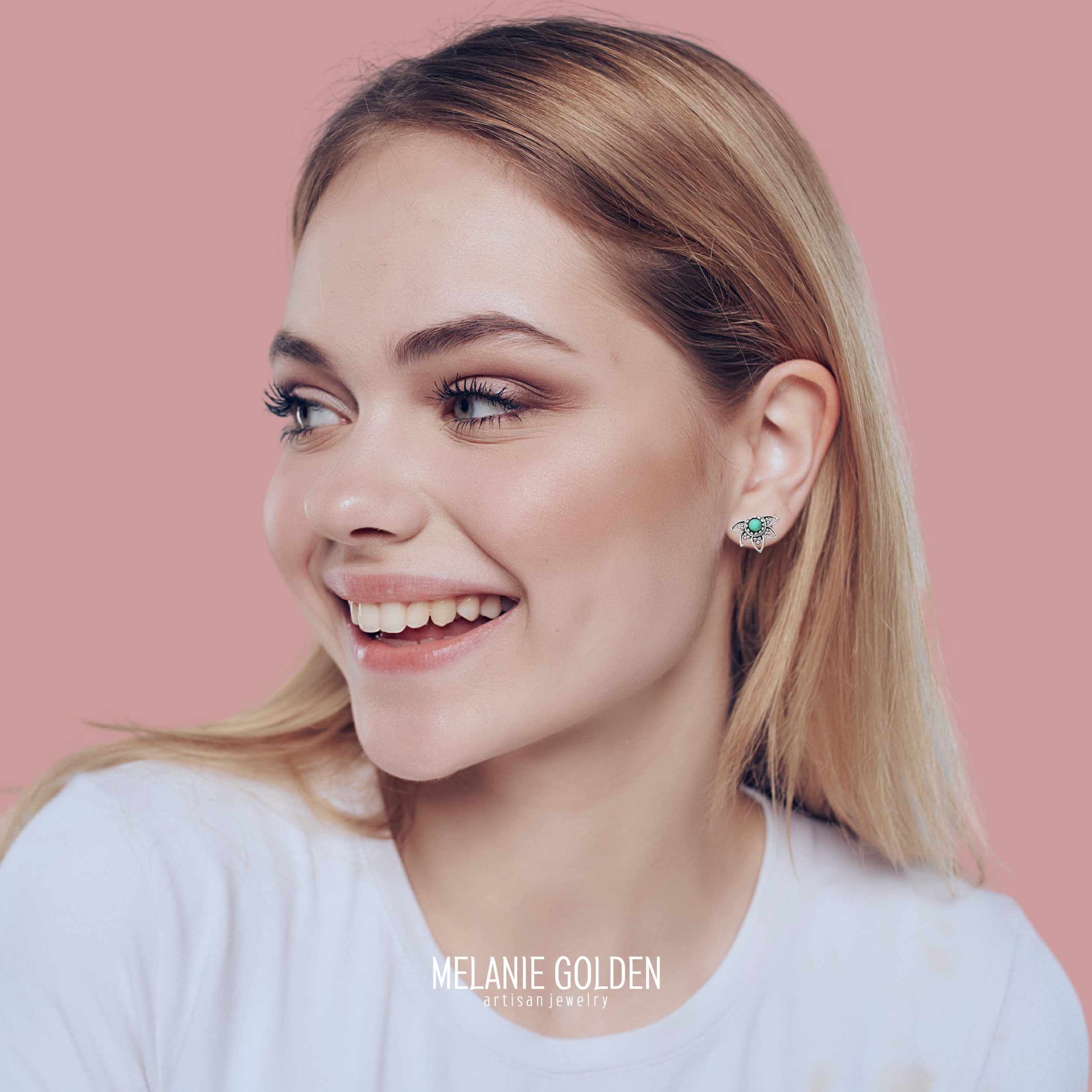 Turquoise Filigree Floral Stud Earrings |Small Sterling Silver Aqua Blue Post Earrings For Women And Girls