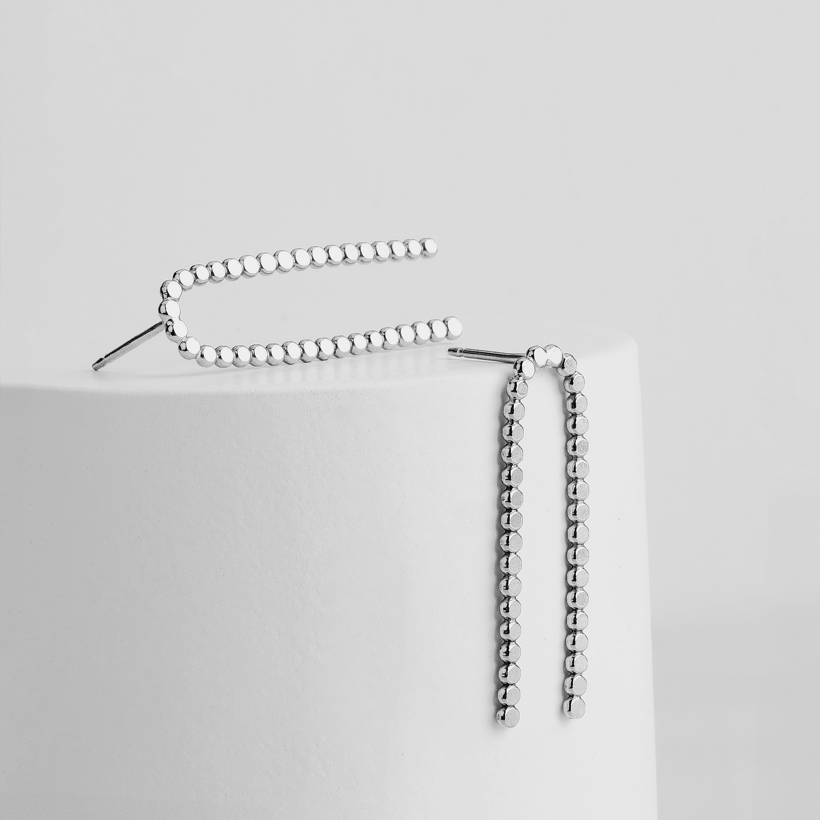 Glimmer Arch Stud Earrings | Gold, Rose Gold, Silver | Big Long Arc Arched Dotted Dot Beaded Bead Posts | Hammered Minimalist Everyday Studs