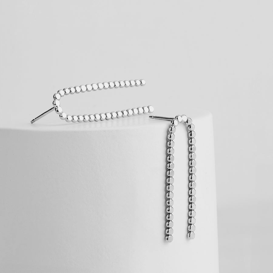 Glimmer Arch Stud Earrings | Gold, Rose Gold, Silver | Big Long Arc Arched Dotted Dot Beaded Bead Posts | Hammered Minimalist Everyday Studs