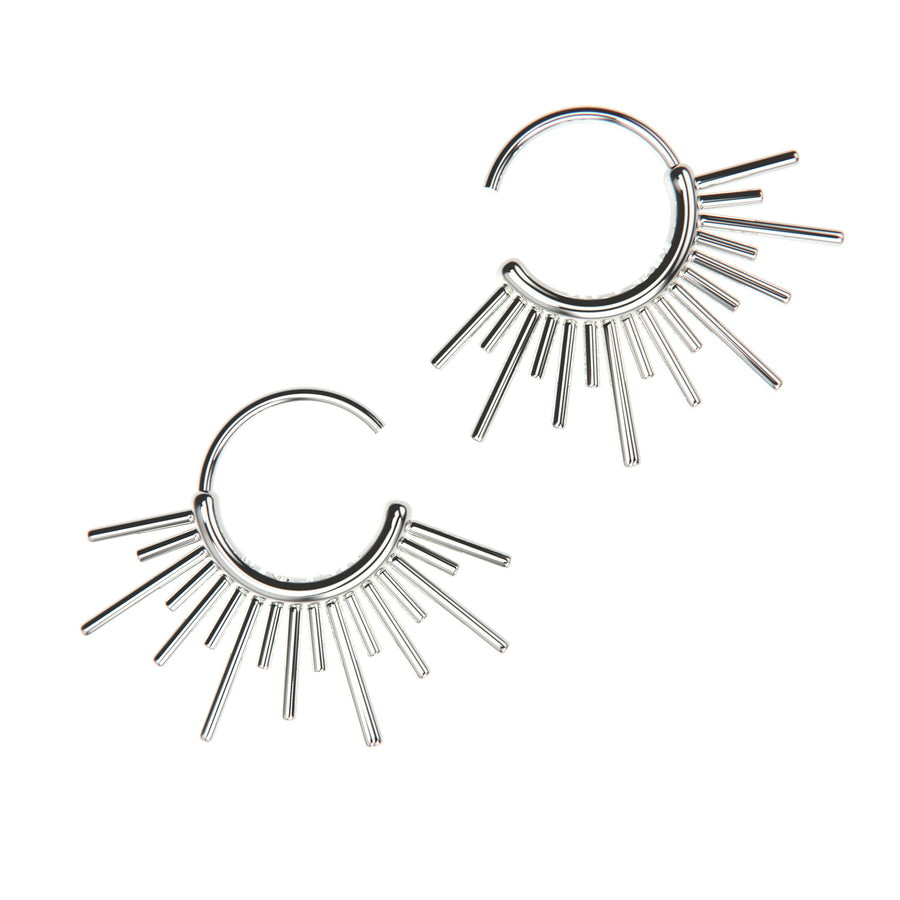 Sun Burst Endless Hoop Threader Earrings in 925 Sterling Silver, 14K Gold, or 14K Rose Gold - Melanie Golden Jewelry Designer Series