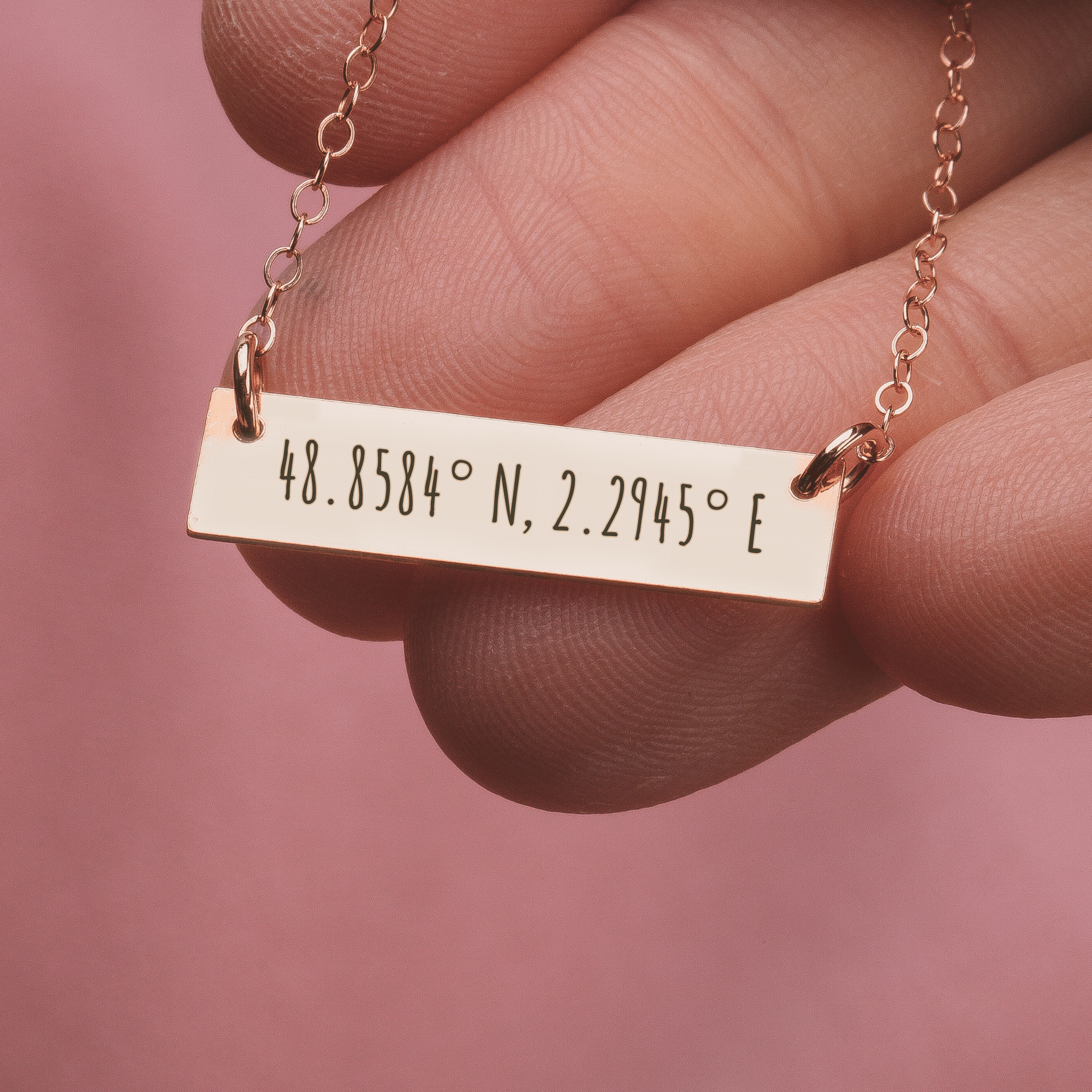 Personalized Coordinates Bar Necklace | Custom Engraved Skinny Location Place Bar Necklace in Silver, Gold, or Rose Gold | Customized Gift