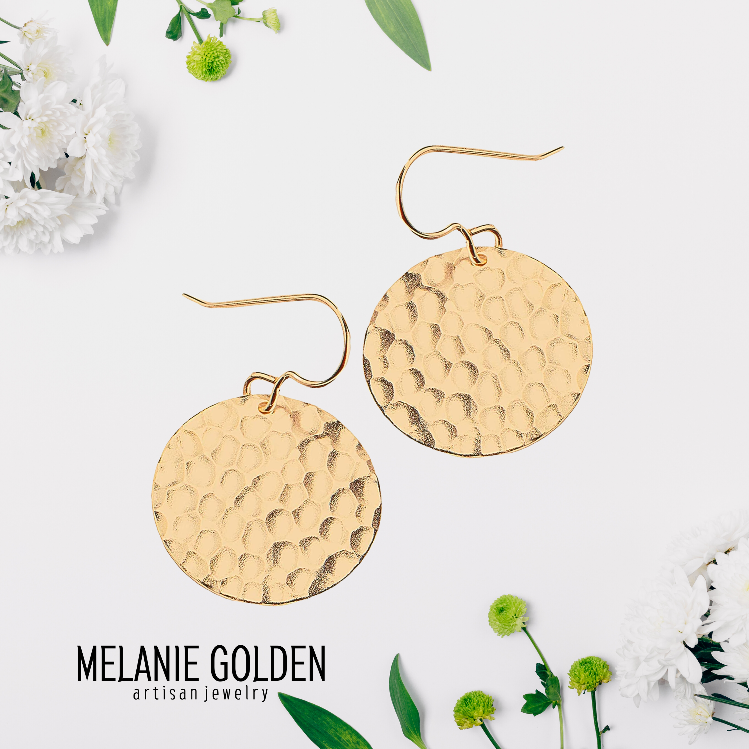 Gold Hammered Disc Dangle Earrings - Melanie Golden Jewelry - dangle earrings, earrings