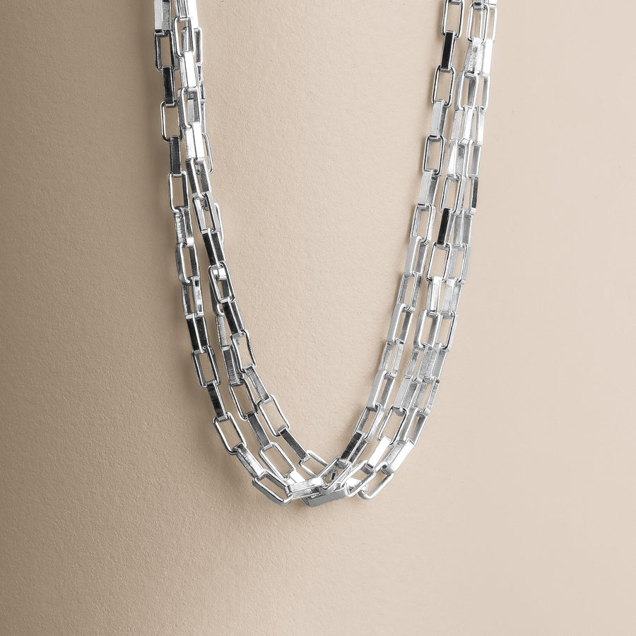 Triple Box Chain Necklace | Dainty & Delicate Modern Sterling Silver Minimalist Necklace | Choker Necklace | Simple Everyday Jewelry