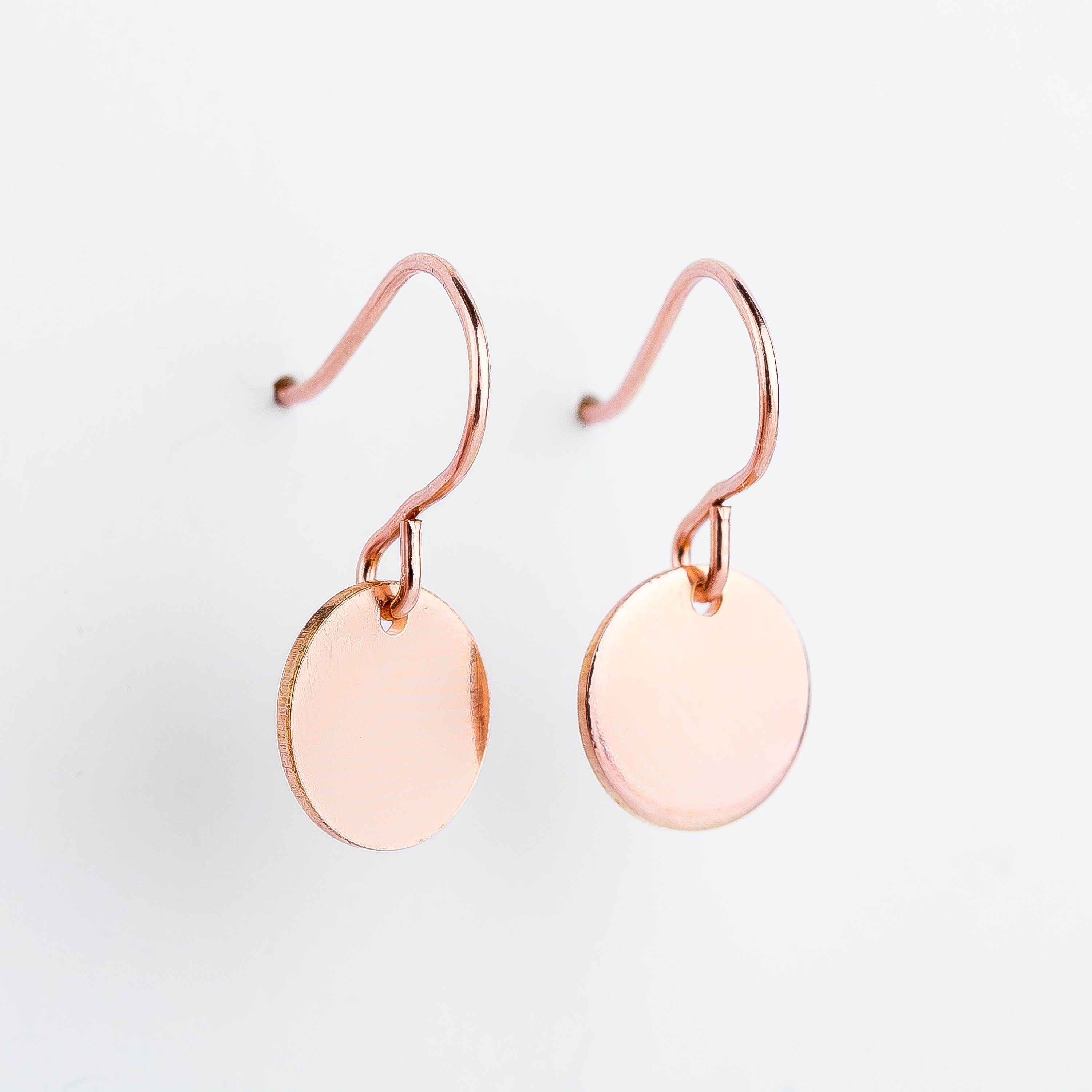 Round Circle Disc Dangle Drop Earrings In Sterling Silver, Gold, Or Rose Gold (14K Rose Gold Fill)
