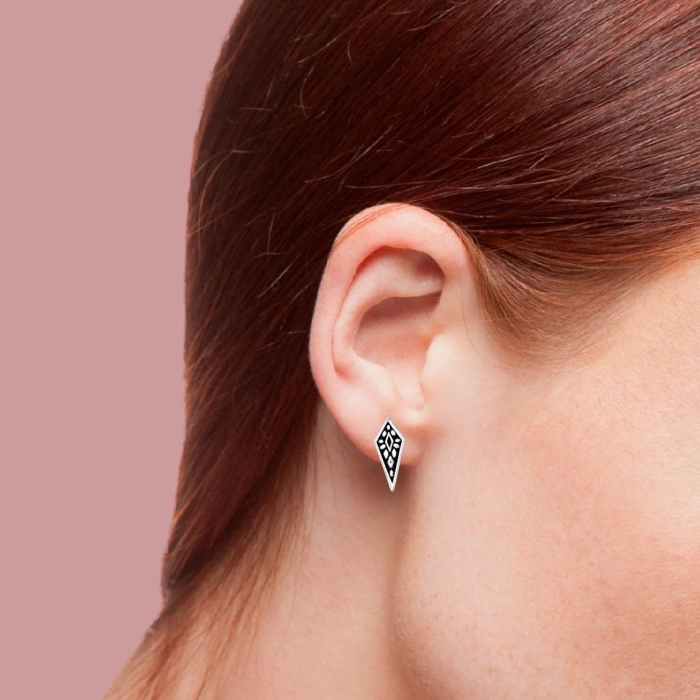 Beaded Diamond Stud Earrings | Tiny Sterling Silver Dotted Geometric Shape Post Earrings | Minimalist Boho Bohemian Jewelry For Women