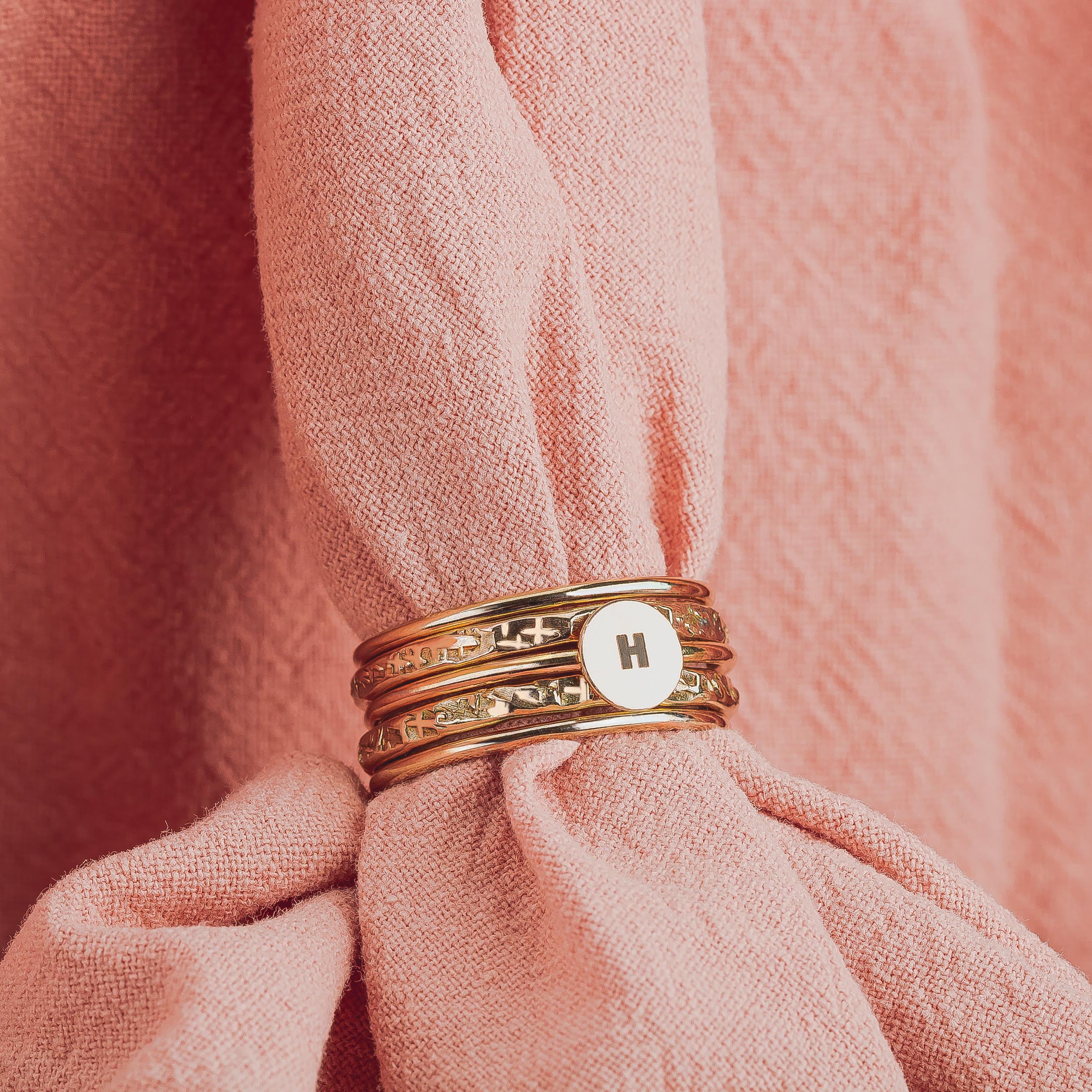 Initial Stacking Rings Set Of 5 In Gold, Silver, Or Rose Gold | Personalized Custom Letter Monogram Stackable Stack Stacking Family Ring