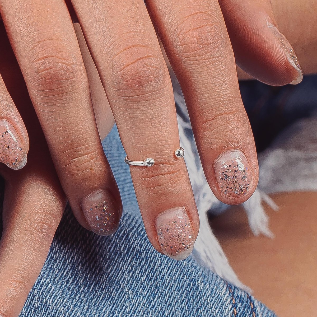 Bull Midi Ring | Adjustable Beaded Bypass Dot Knuckle Cuff Ring in 925 Sterling Silver for Women and Girls